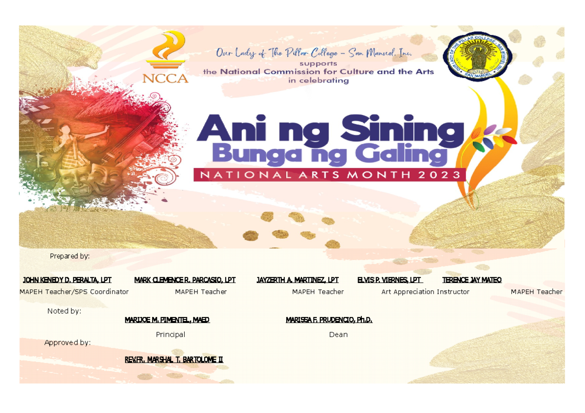ARTS Month 2023 - Prepared by: JOHN KENEDY D. PERALTA, LPT MARK ...