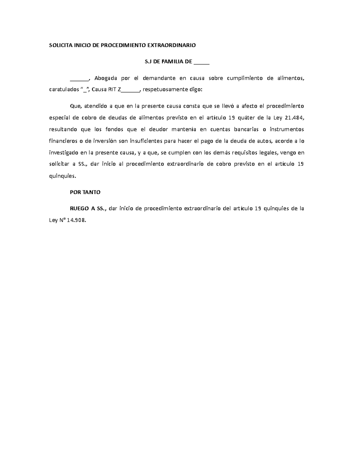 Modelo Solicita Inicio DE Procedimiento Extraordinario - SOLICITA ...