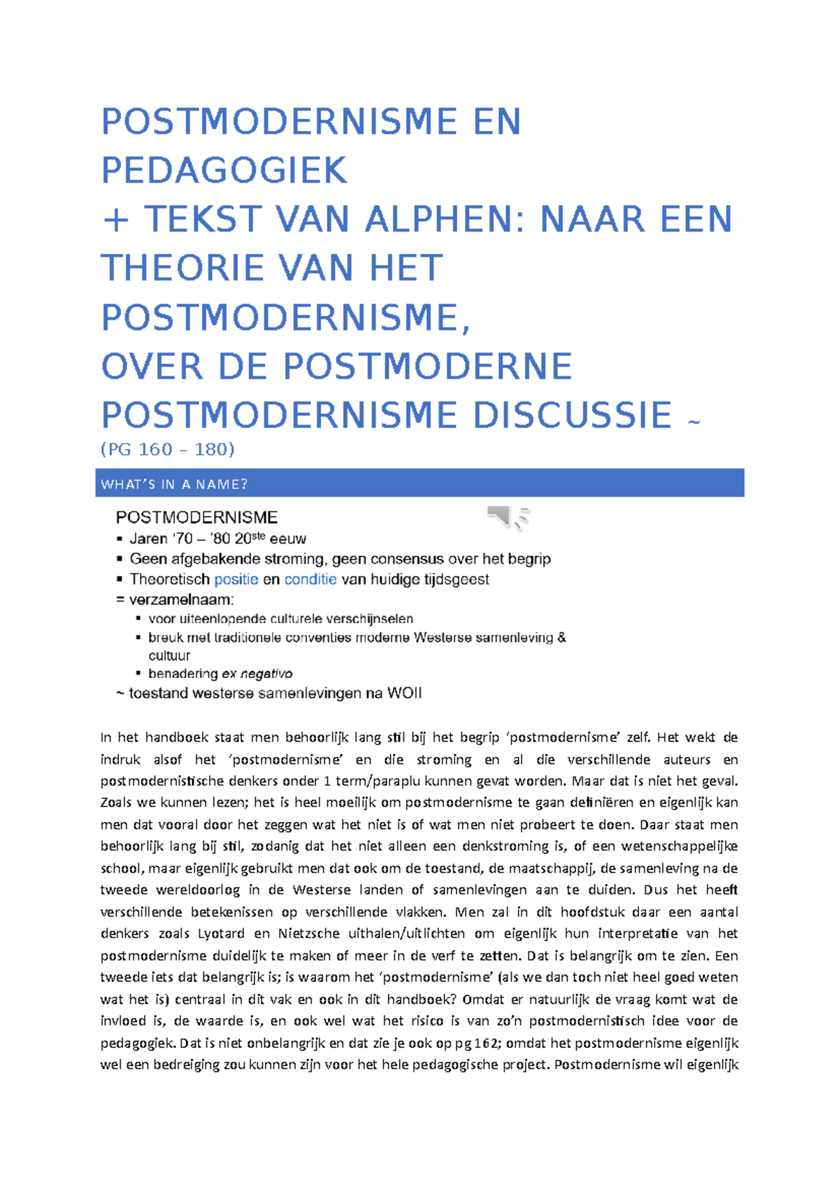 Laatste Hoofdstuk - POSTMODERNISME EN PEDAGOGIEK + TEKST VAN ALPHEN ...