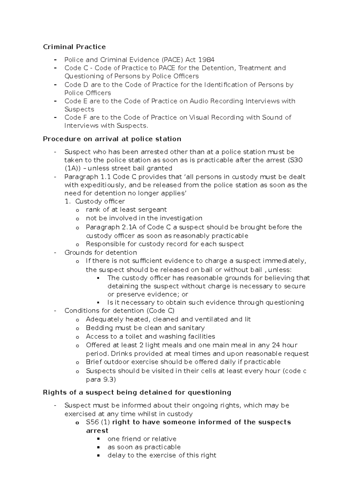 Criminal Practice - revision notes - Criminal Practice - Police and ...