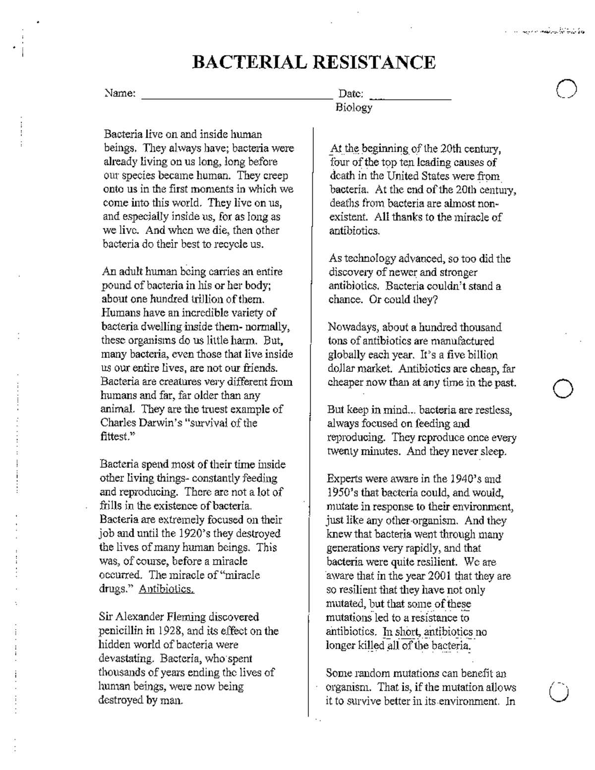 Nicholas Sommella Bacterial Resistance Name BACTERIAL RESISTANCE