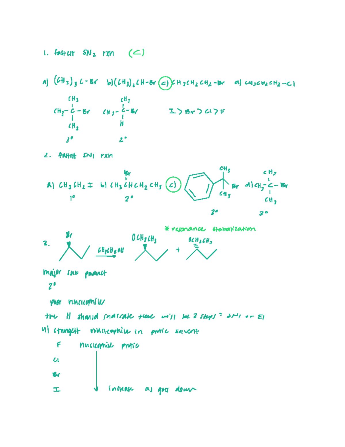 RXN QUIZ - Lecture notes 5-7 - 1 fastest SNz rXh C n CH 3 z L BV b ...