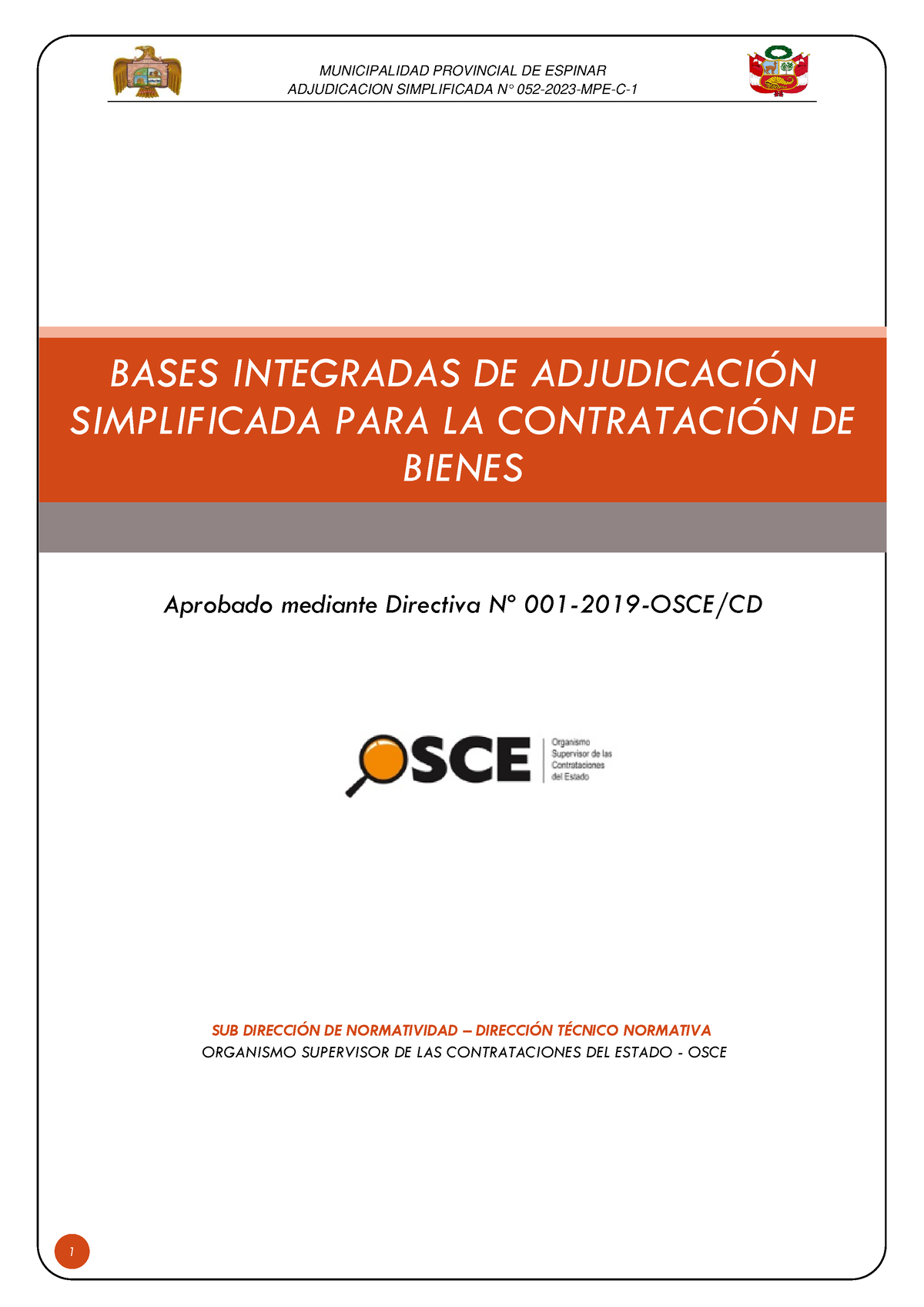 8 - Bases - ADJUDICACION SIMPLIFICADA N° 052-2023-MPE-C- SUB DIRECCI”N ...