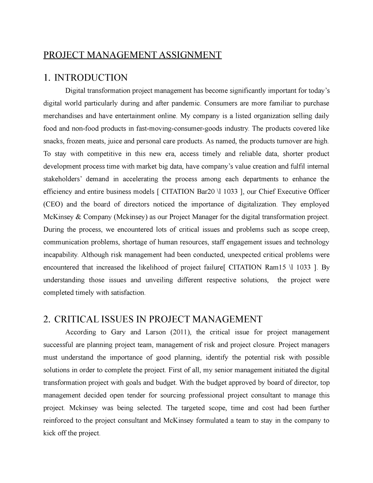 project management assignment introduction