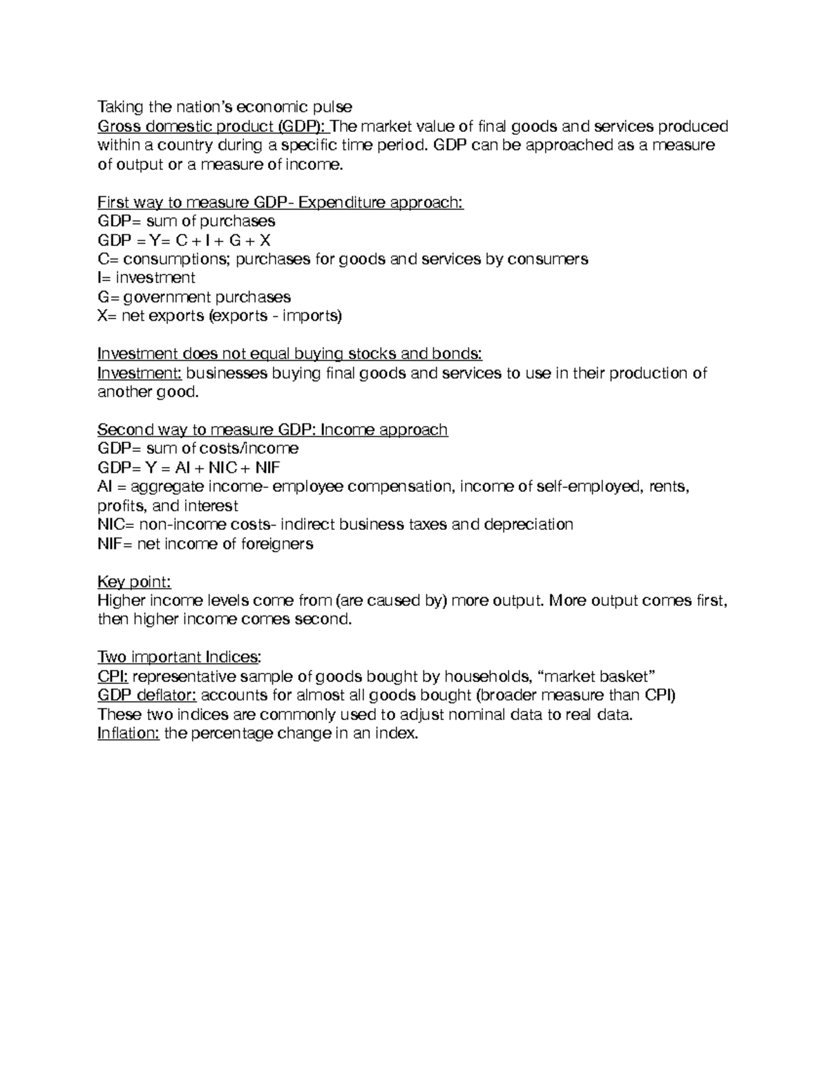 ECO 2013 Macro chp 7 notes - Taking the nation’s economic pulse Gross ...