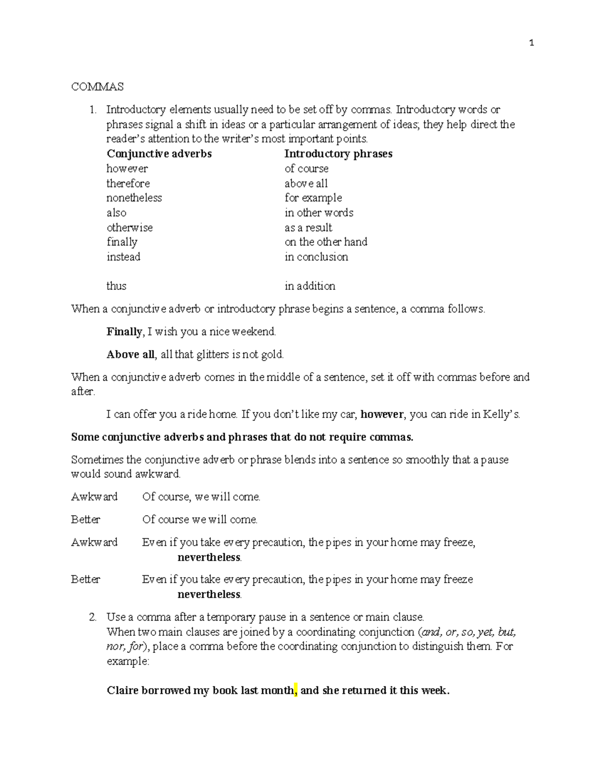 Punctuation - dtfgjhkl - 1 COMMAS Introductory elements usually need to ...