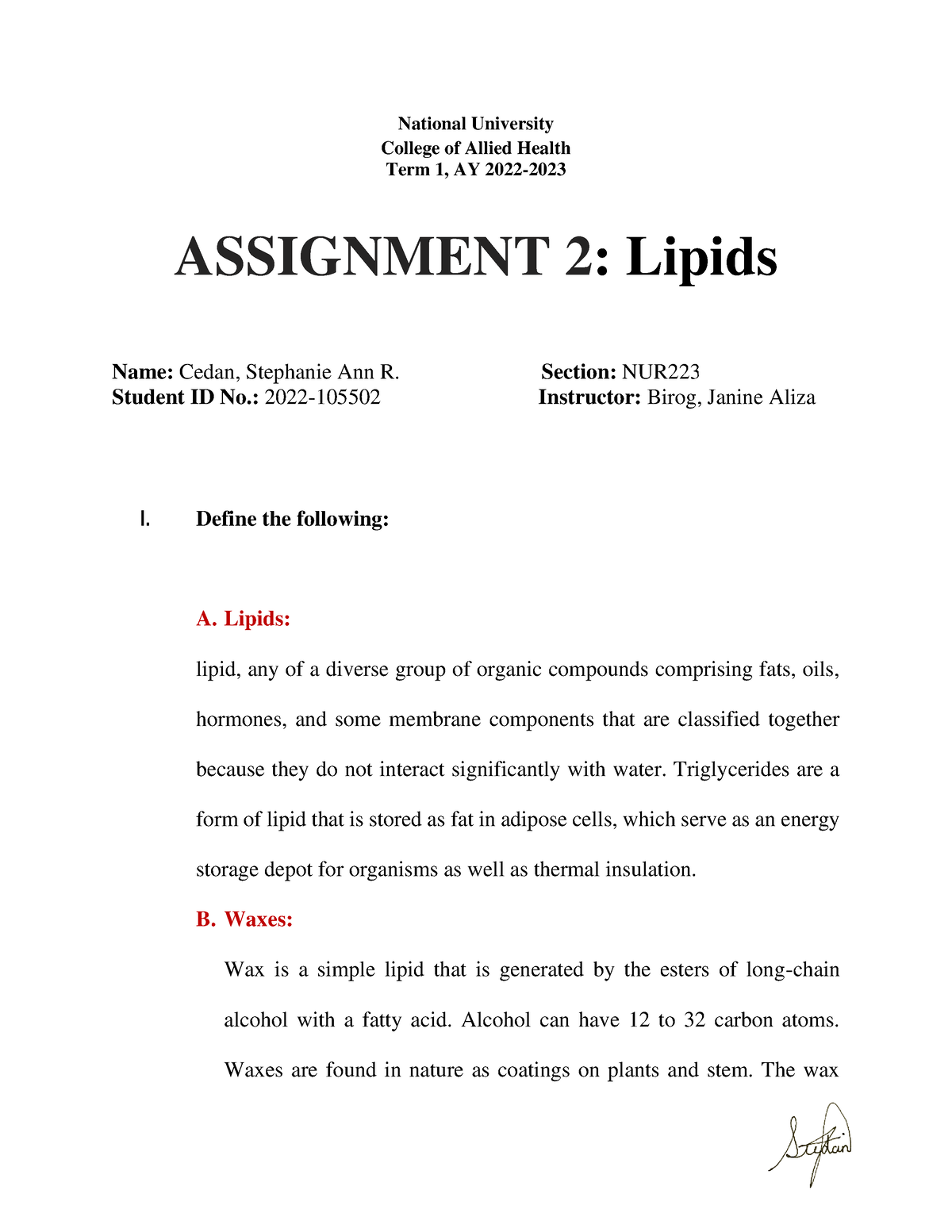 lipids assignment pdf