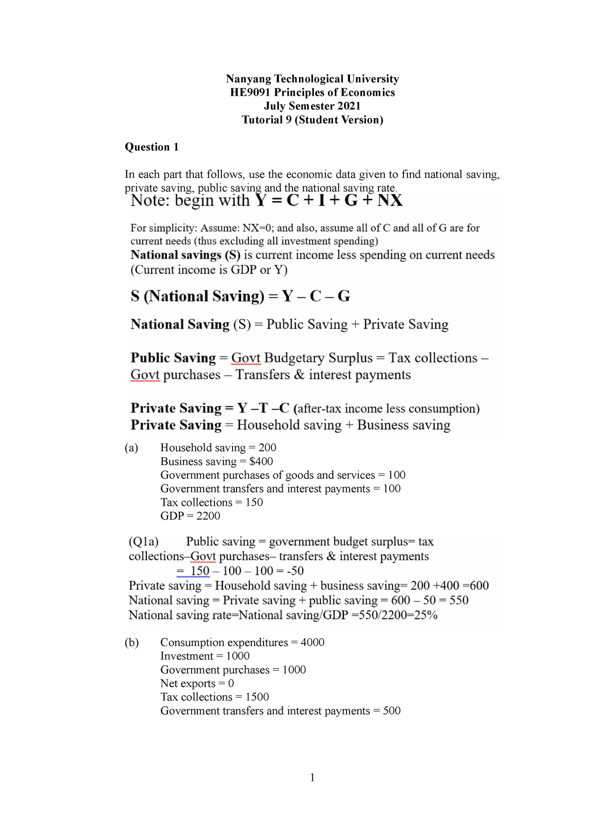 HE9091 Tutorial 9 - Nanyang Technological University HE9091 Principles ...