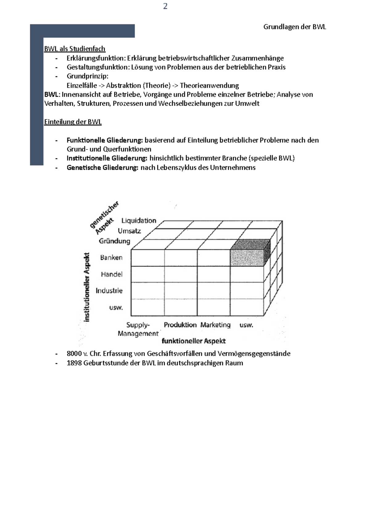 BWL Vorlesungszusammenfassungen - 2 Grundlagen Der BWL BWL Als ...