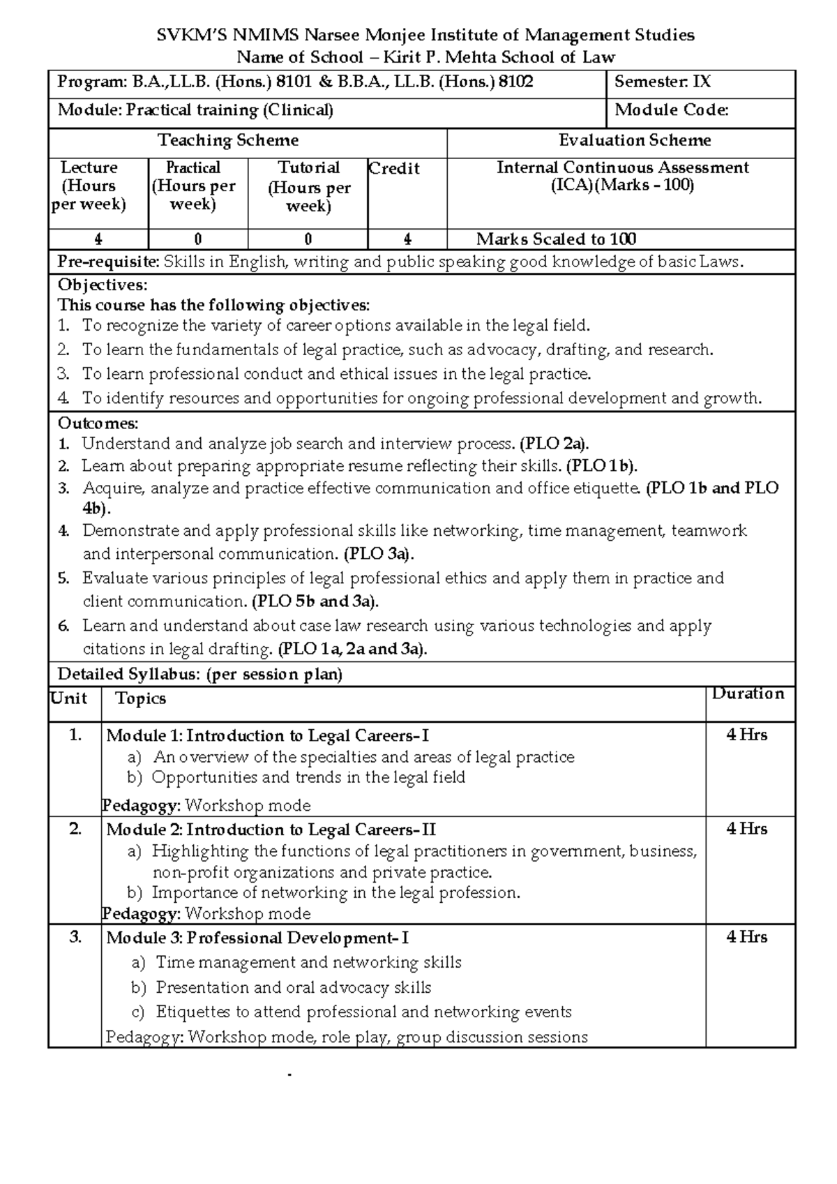 Course Outlines Sem IX Clinical paper Practical Training revised - SVKM ...