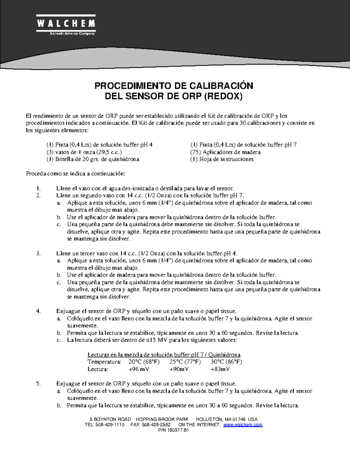 180377 ORP Calibration Spanish W A L C H E M An Iwaki America Company