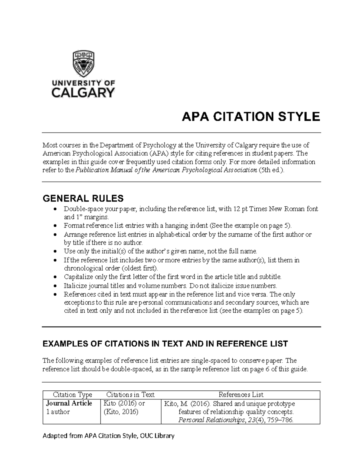 APA Referencing Guidelines - APA CITATION STYLE Most courses in the ...