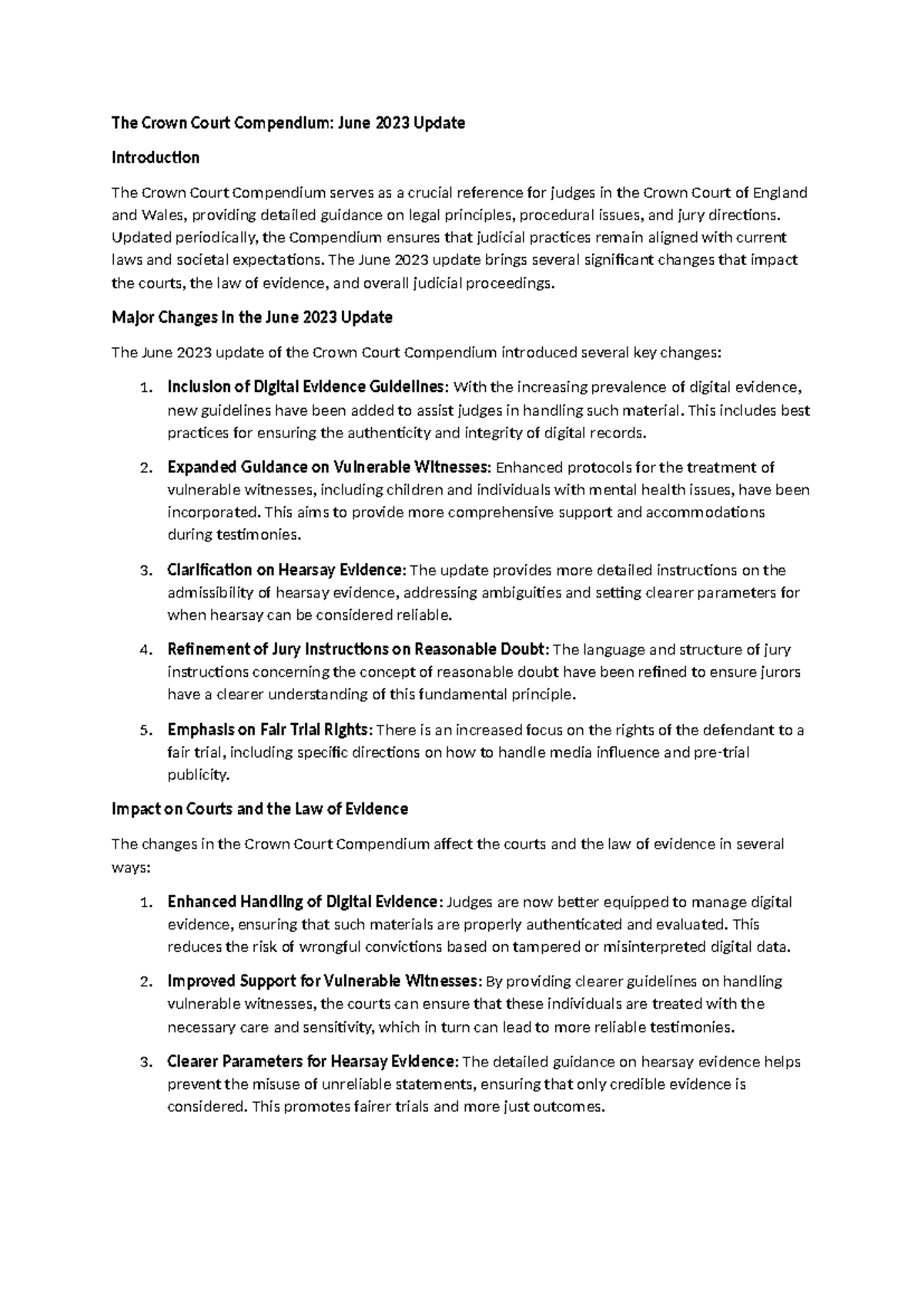 Evidence exam notes - The Crown Court Compendium: June 2023 Update ...