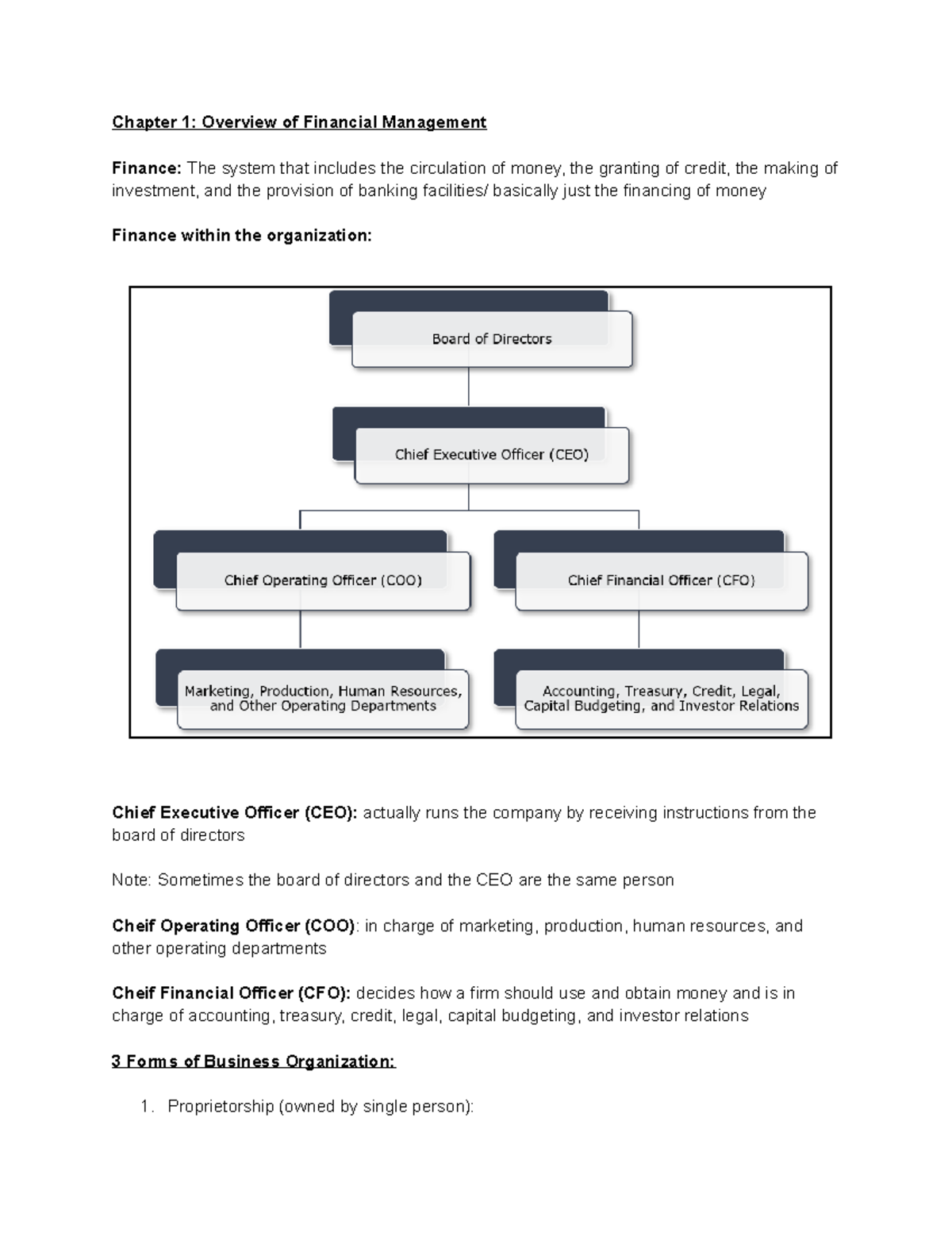 Chapter 1 FM Notes - Chapter 1: Overview of Financial Management ...