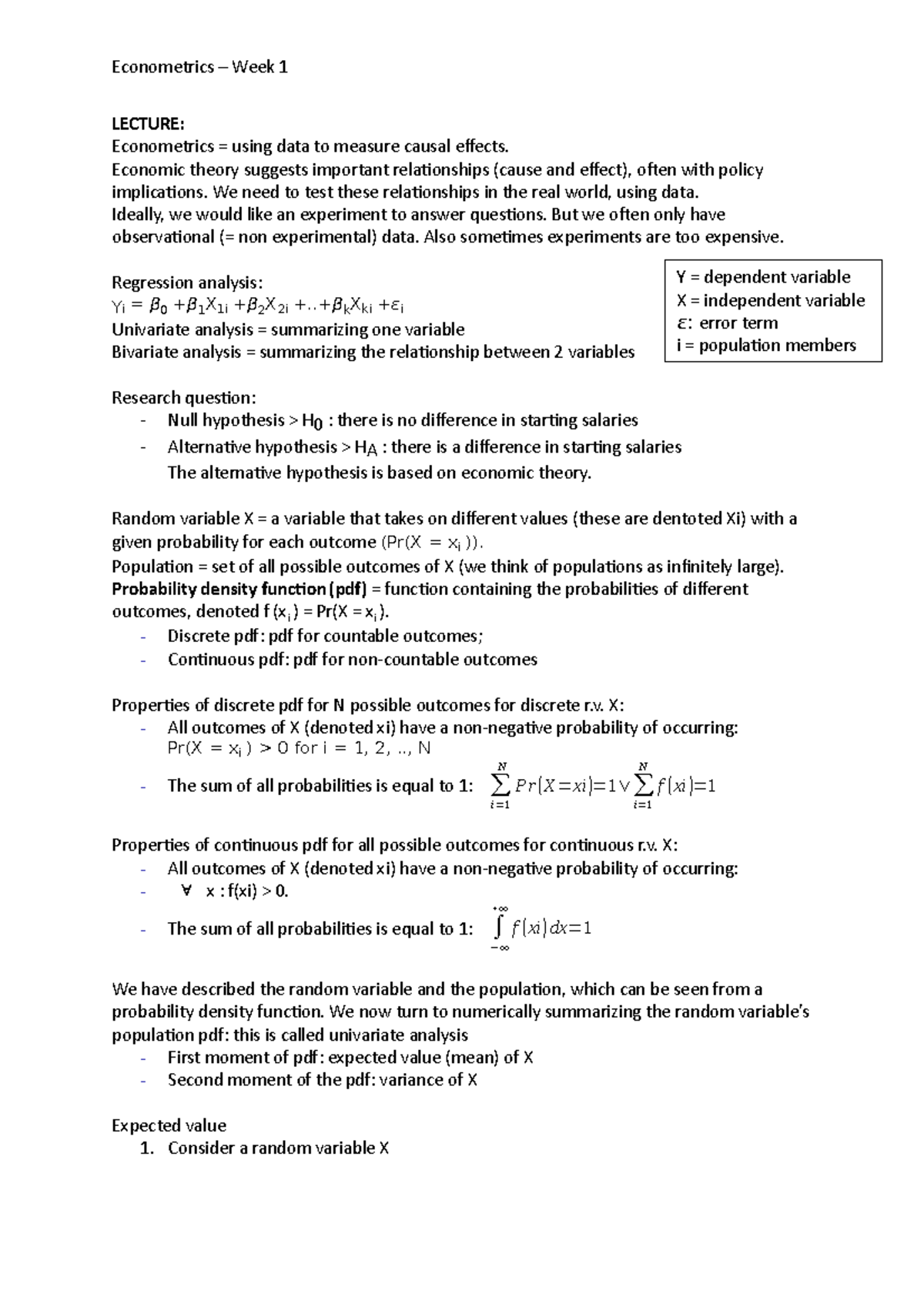 Econometrics Week 1 - Lecture - Lecture: Econometrics = Using Data To 