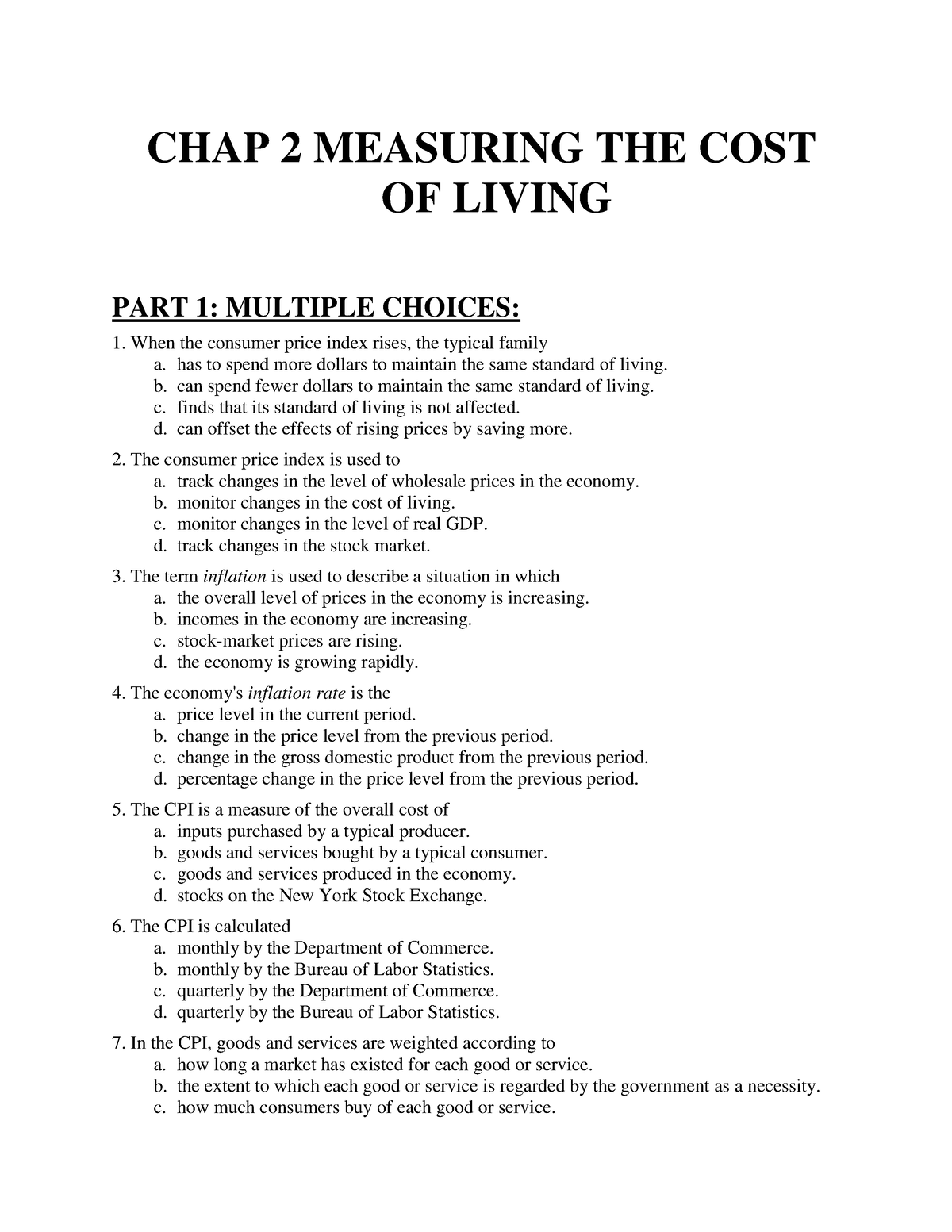 Exercise Chap 2 Macro - ECONOMIC - CHAP 2 MEASURING THE COST OF LIVING ...