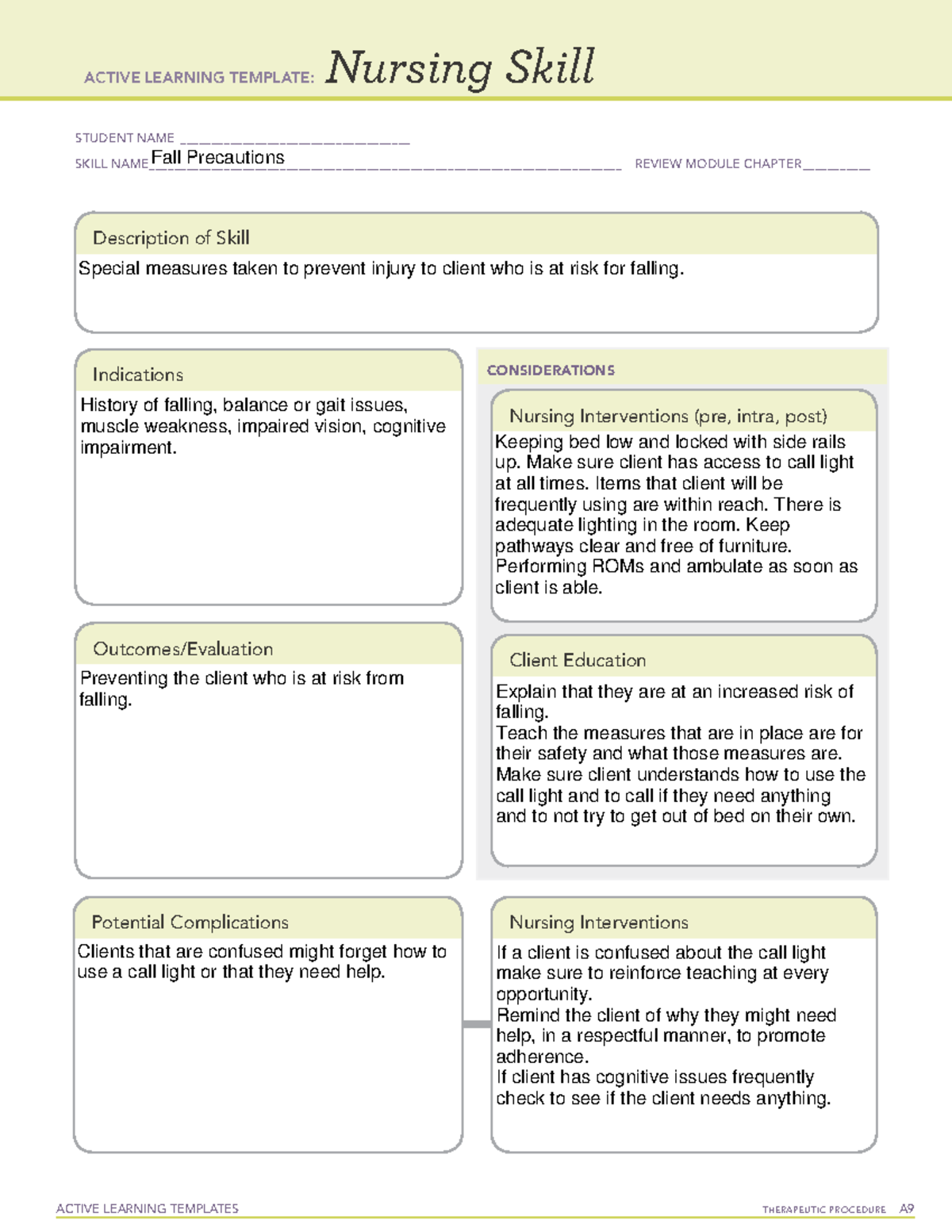 ALT Fall precautions 1 - ATI ALT that are required to attend lab ...