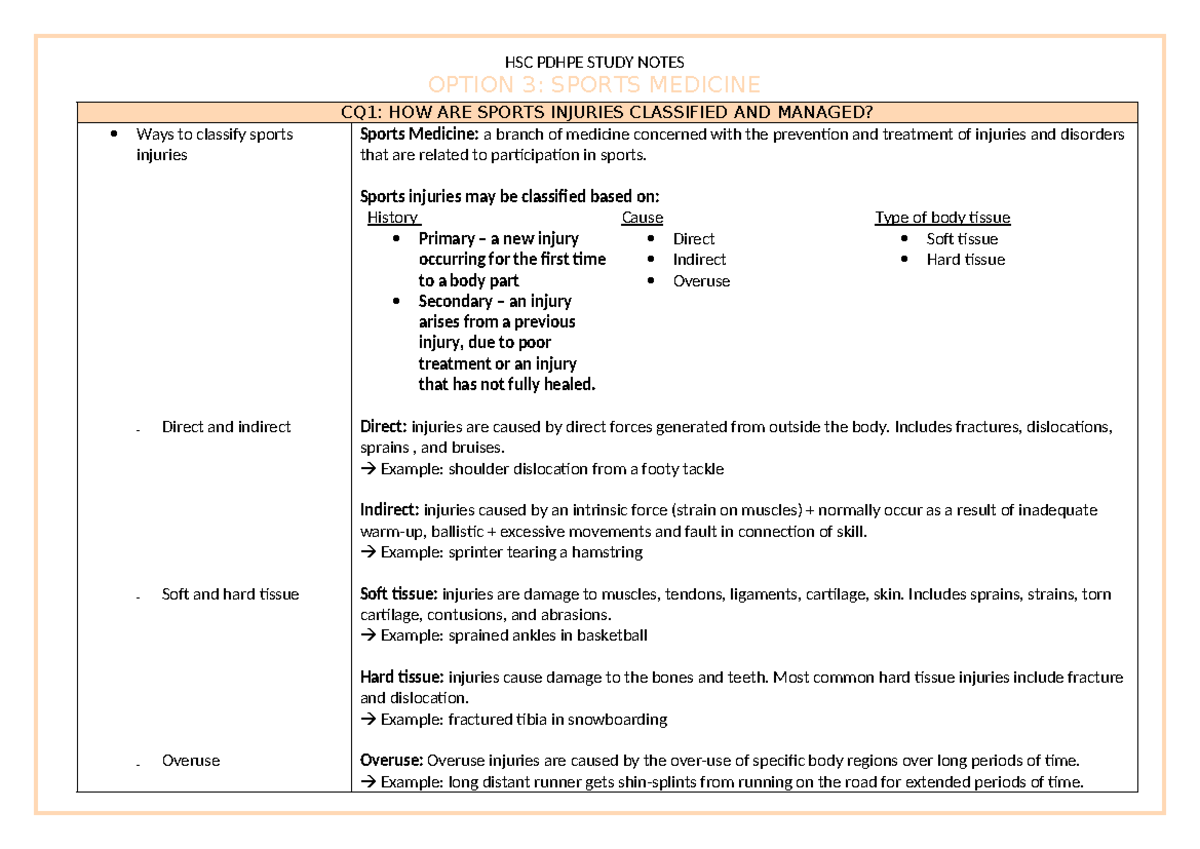 HSC Pdhpe Option 3 Sports Medicine OPTION 3 SPORTS MEDICINE CQ1 HOW