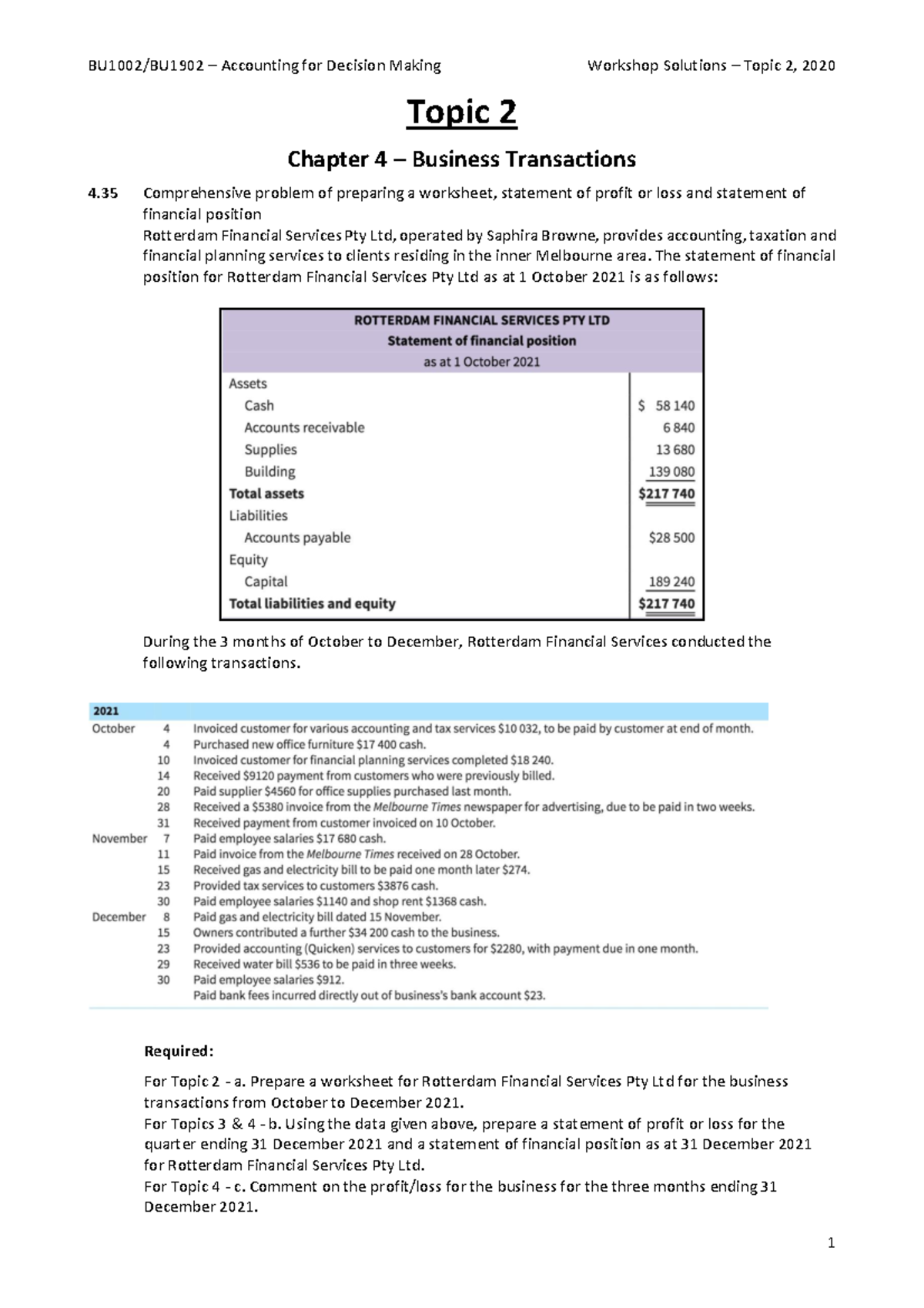 BU1002 Topic 02 Workshop Solutions 2020 - Warning: TT: Undefined ...