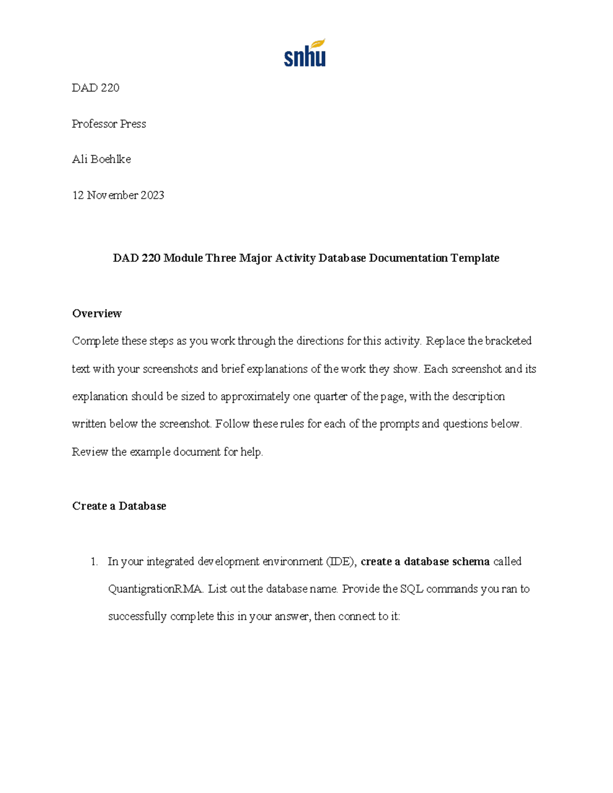 DAD 220 Module 3 Major Activity - DAD 220 Professor Press Ali Boehlke ...