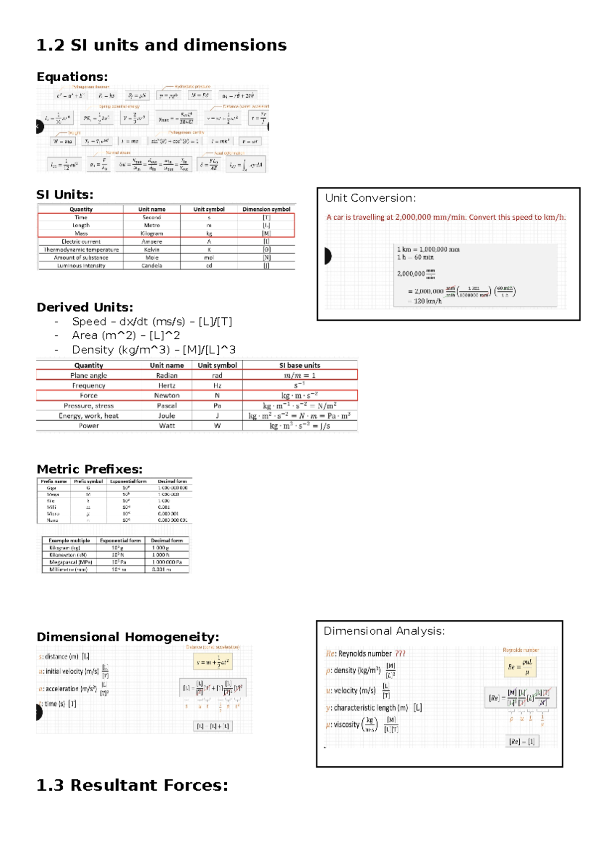 ENG1011 week 1 notes - 1 SI units and dimensions Equations: SI Units ...