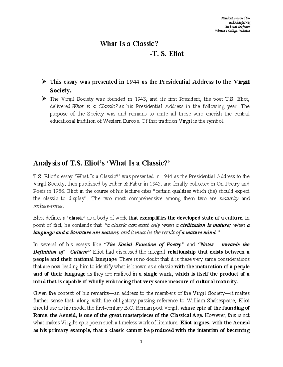 What is a Classic Analysis - Md Nehajul SK Assistant Professor Women’s ...