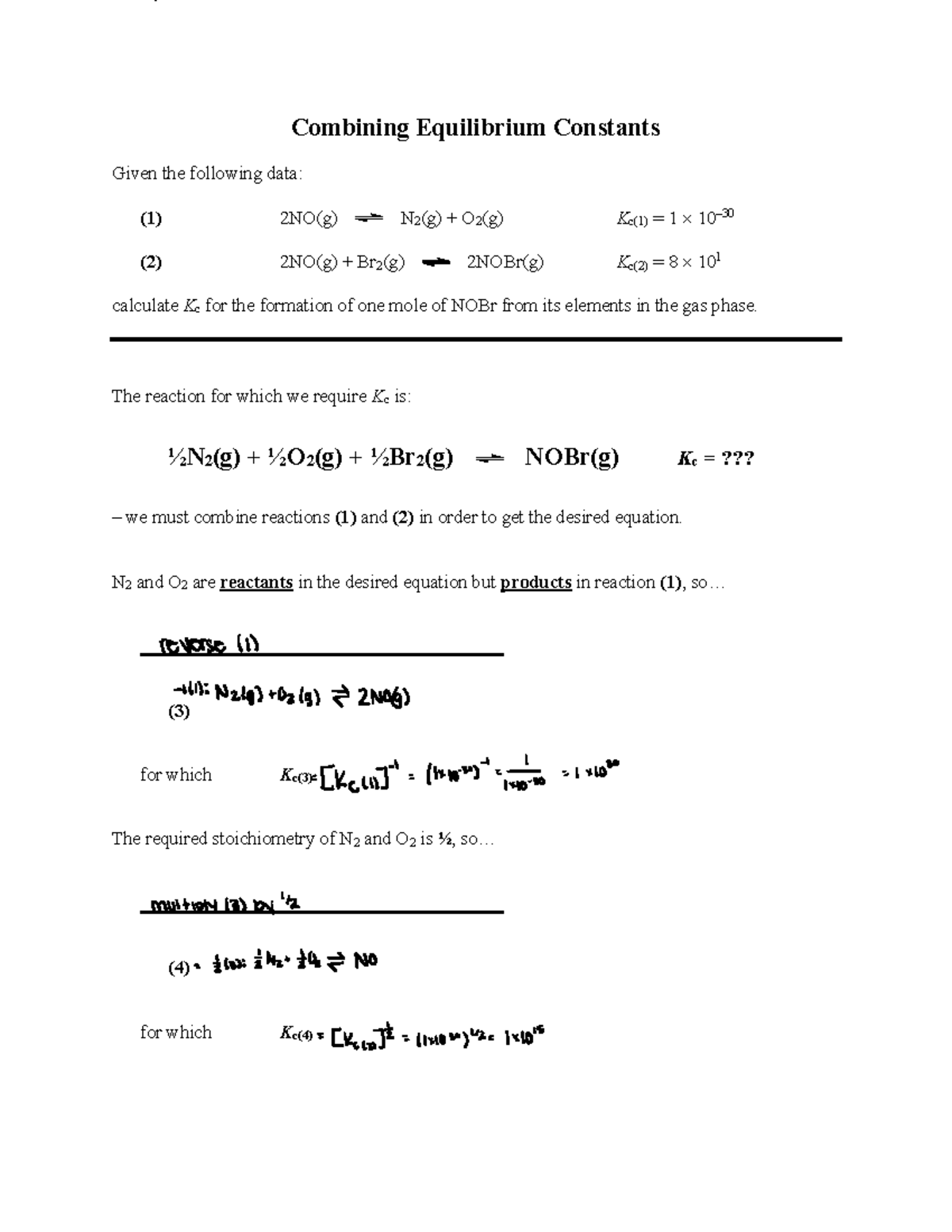 Chapter 12 Practice Problems - Combining Equilibrium Constants Given ...