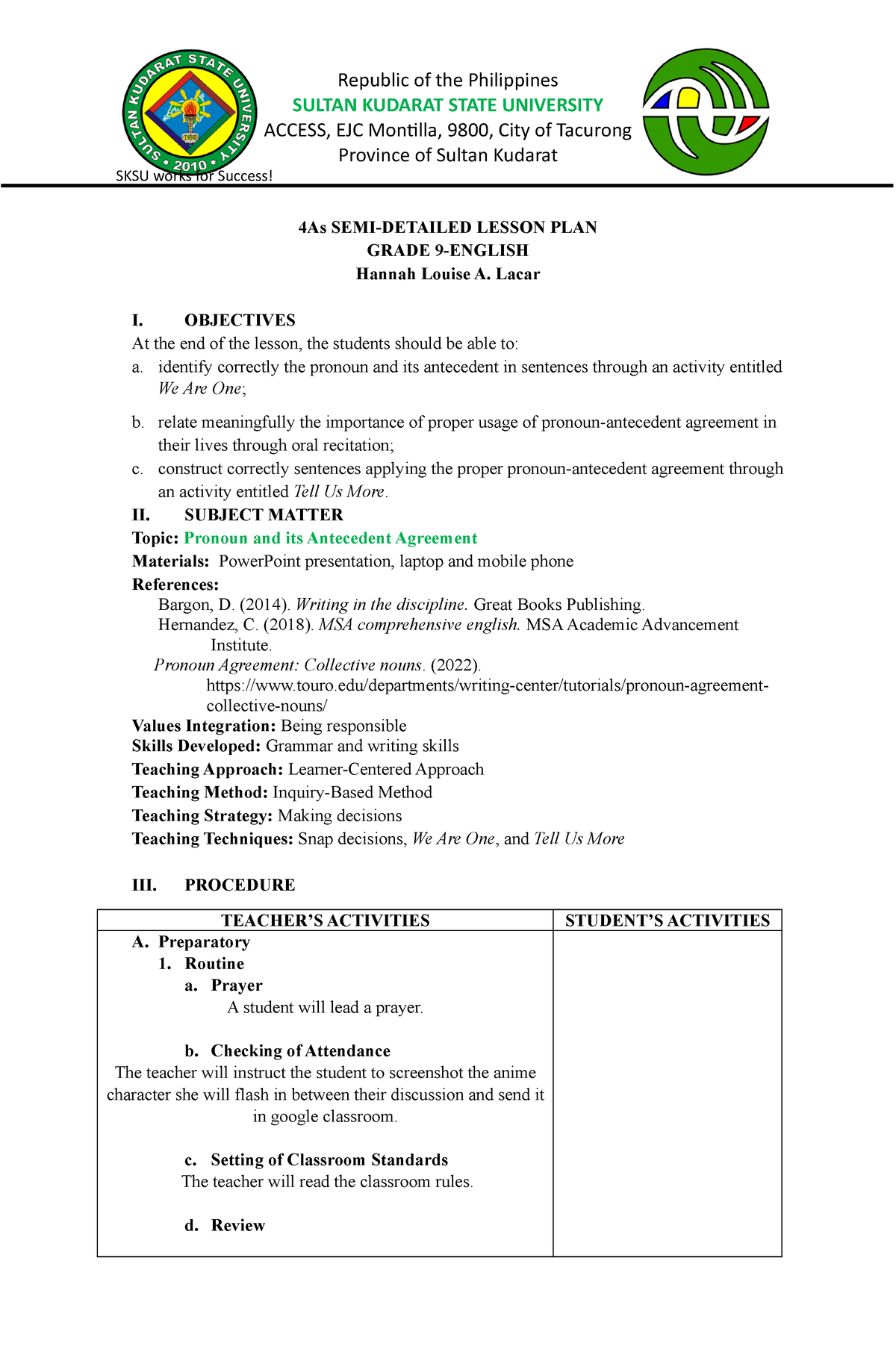 Pronoun Antecedent Agreement Worksheet Grade 10