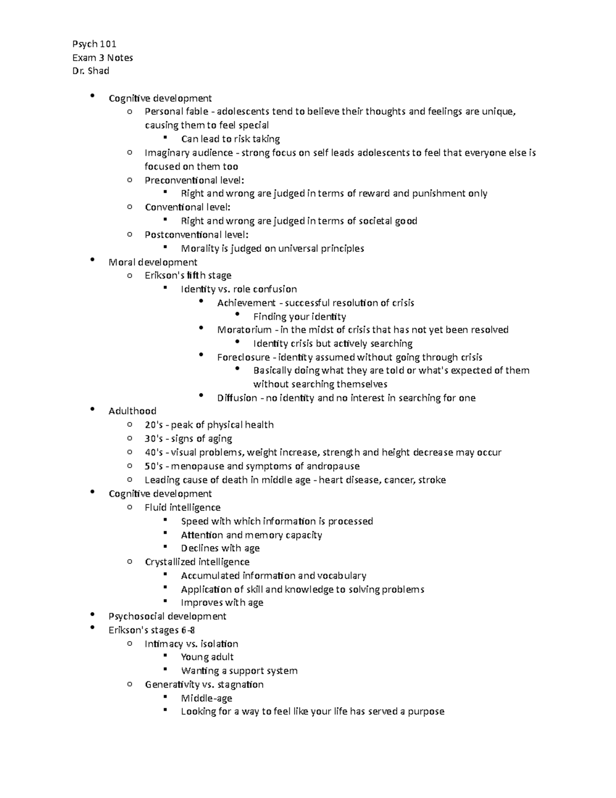 Psych Notes Exam 3 - Psych 101 Exam 3 Notes Dr. Shad Cognitive ...