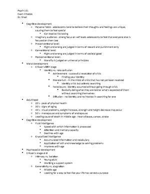 Psych Notes exam 3 - Psych 101 Exam 3 Notes Dr. Shad Mental imagery o ...