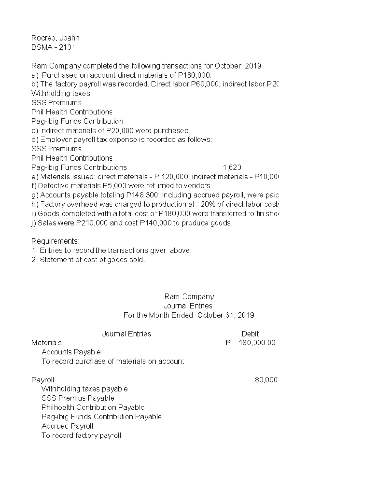 Exercise Compress - Lecture Notes COST ACCOUNTING AND CONTROL DE LEON ...