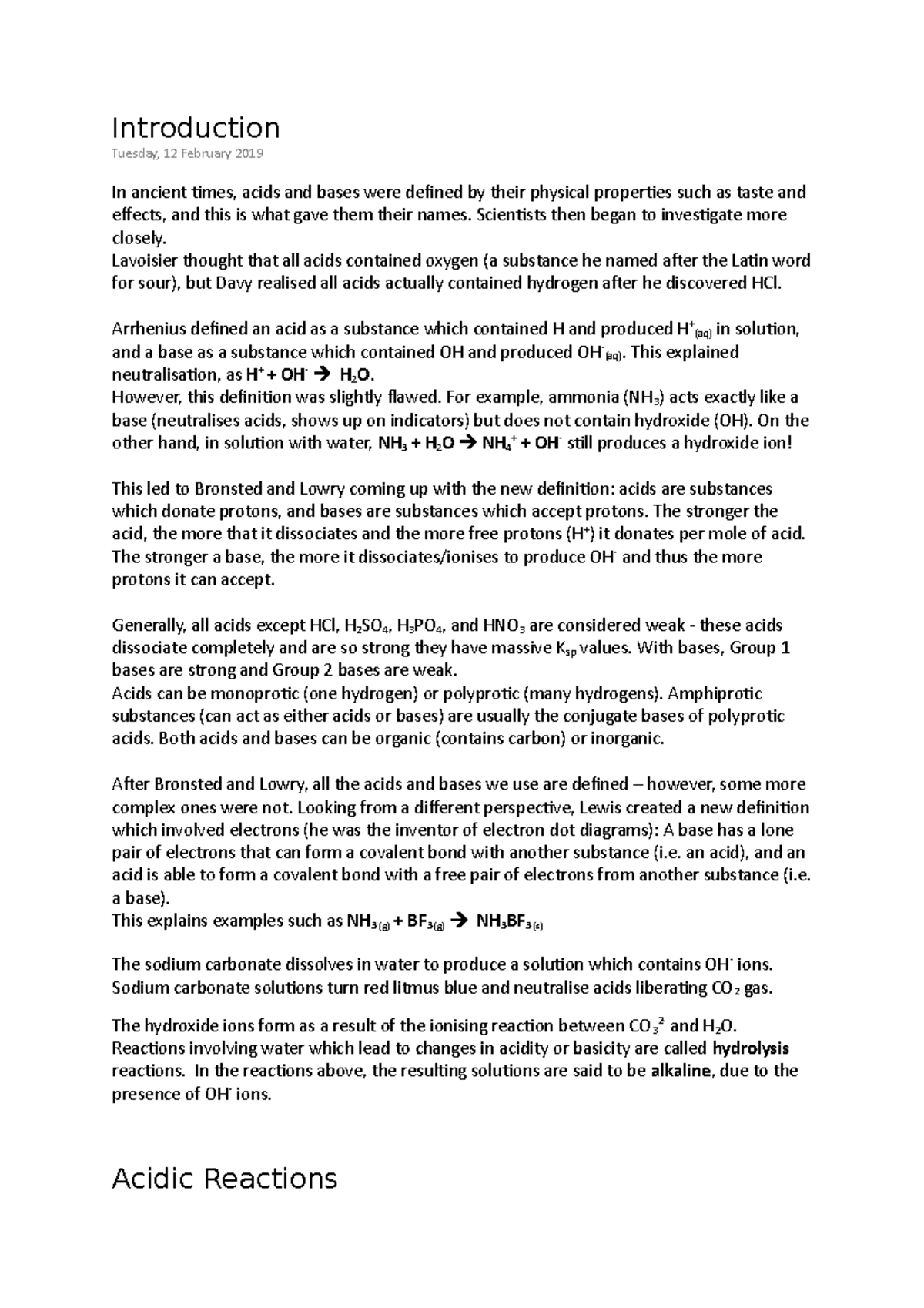 Module 6 - Acids and Bases - Introduction Tuesday, 12 February 2019 In ...