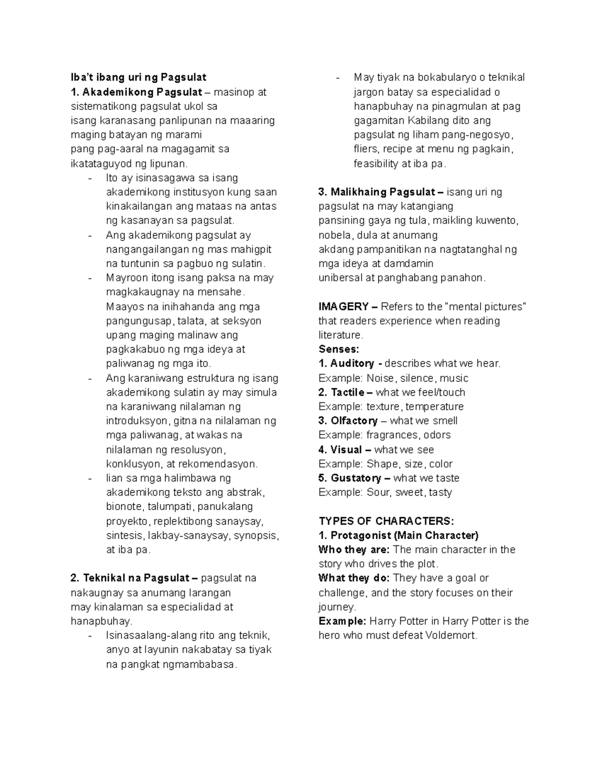 Creative writing Reviewer - Iba’t ibang uri ng Pagsulat Akademikong ...