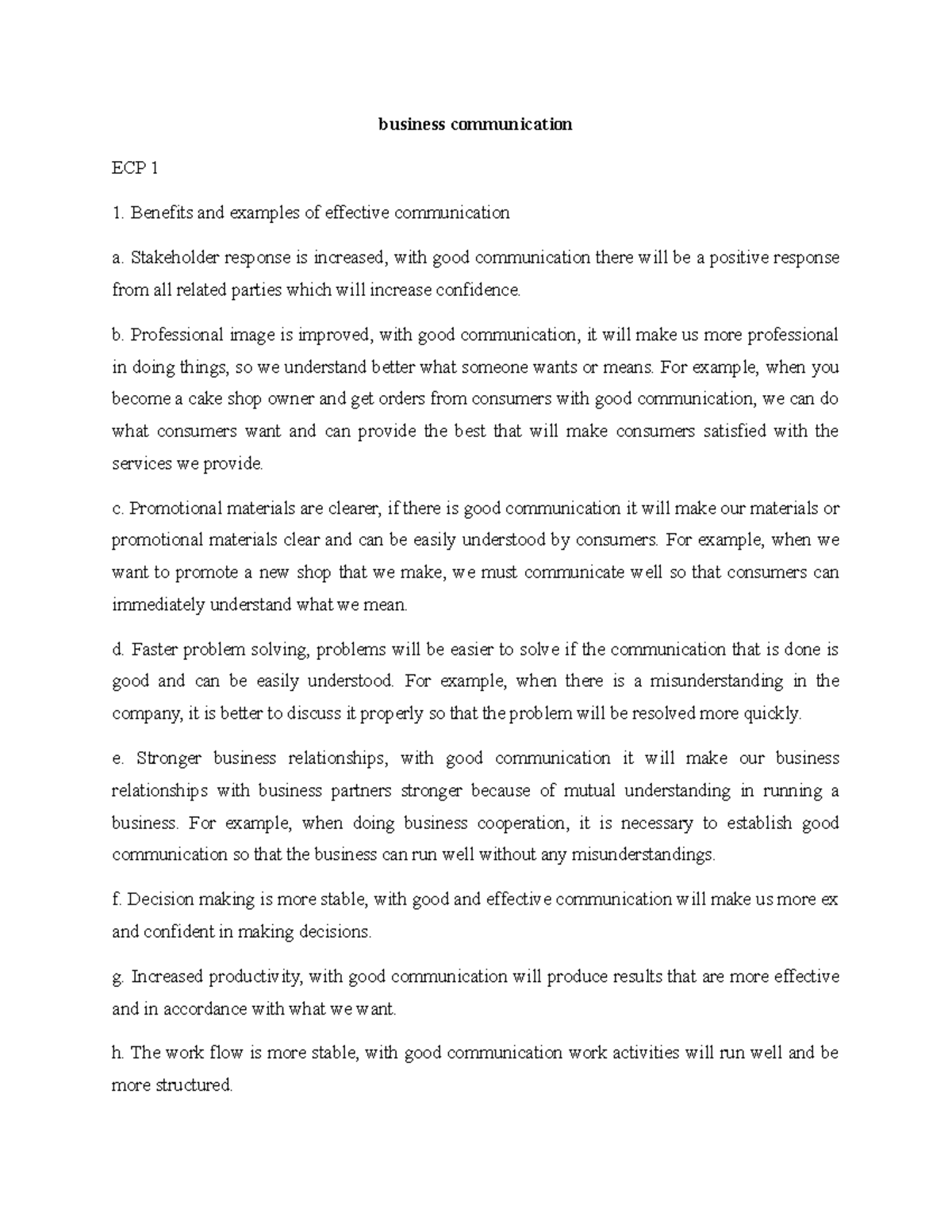 ECP 1 business communication - business communication ECP 1 Benefits ...
