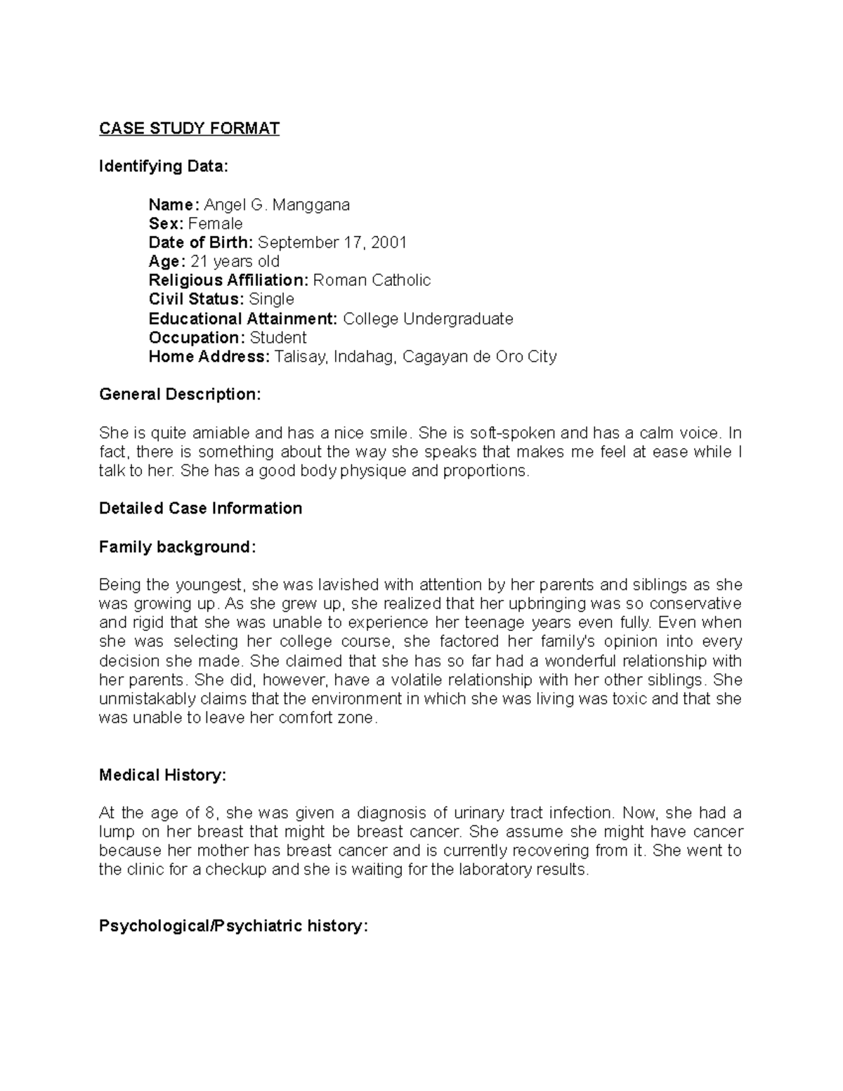 Case Study Lecture Notes In Psychology CASE STUDY FORMAT case-study-lecture-notes-in-psychology-case-study-format