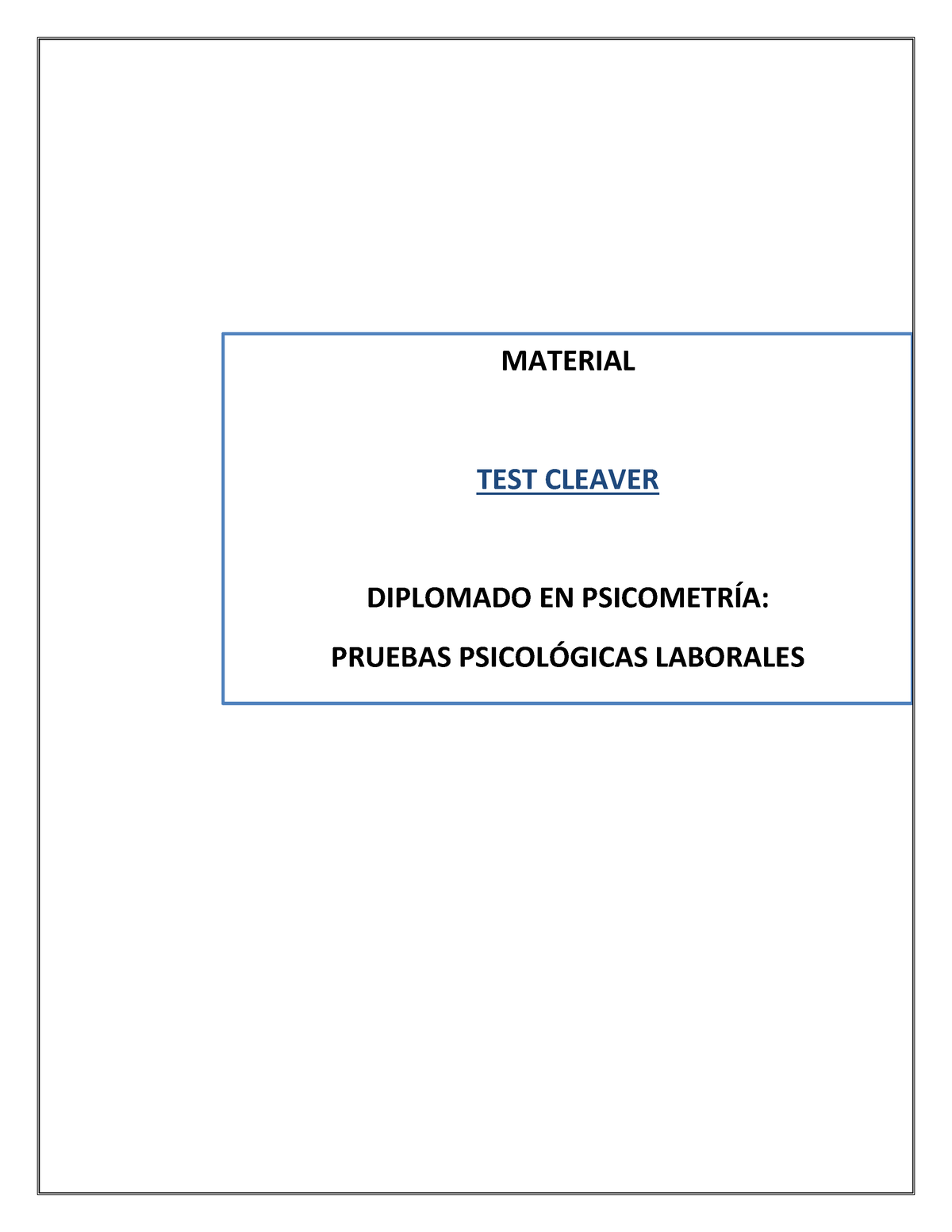 Prueba Cleaver Material Test Cleaver Diplomado En PsicometrÍa Pruebas PsicolÓgicas Laborales 8009
