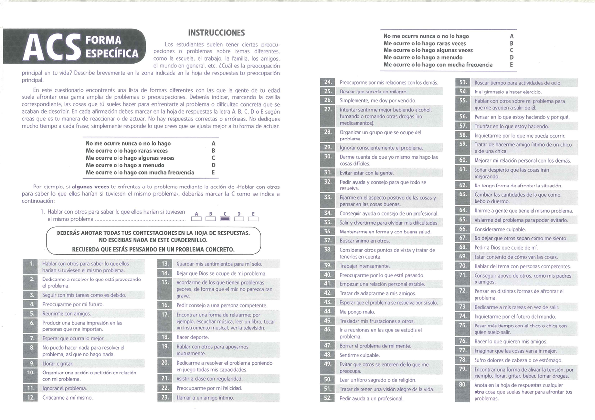 ACS - Cuadernillo 2000 - TEST ESCALA DE AFRONTAMIENTO PARA ADOLESCENTES