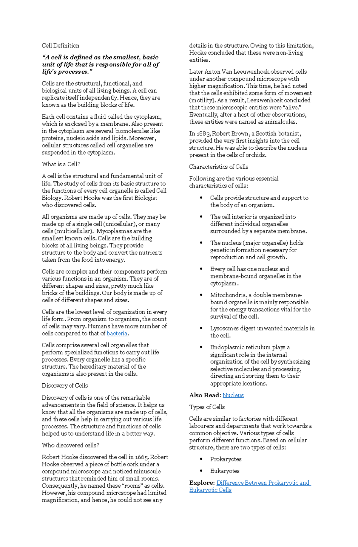 Cell Definition dsds Cell Definition “A cell is defined as the