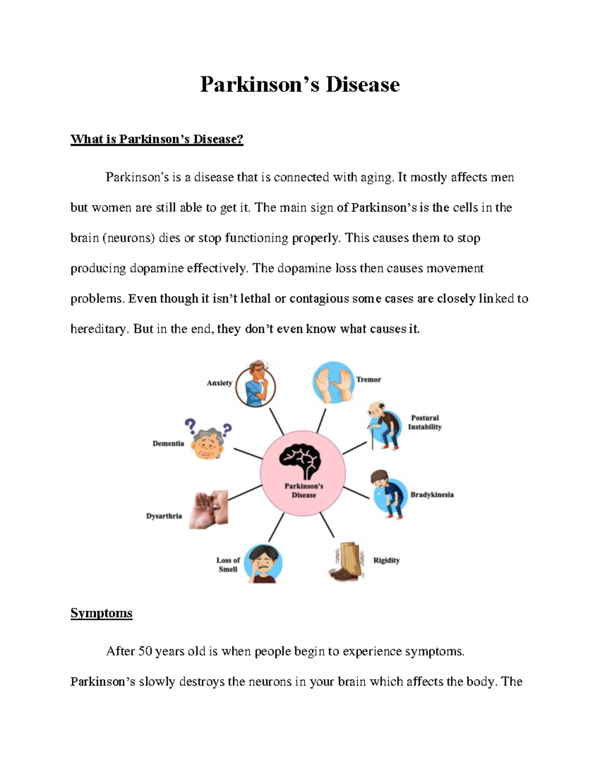 Writing Assignment #2 2 - Parkinson’s Disease What is Parkinson’s ...