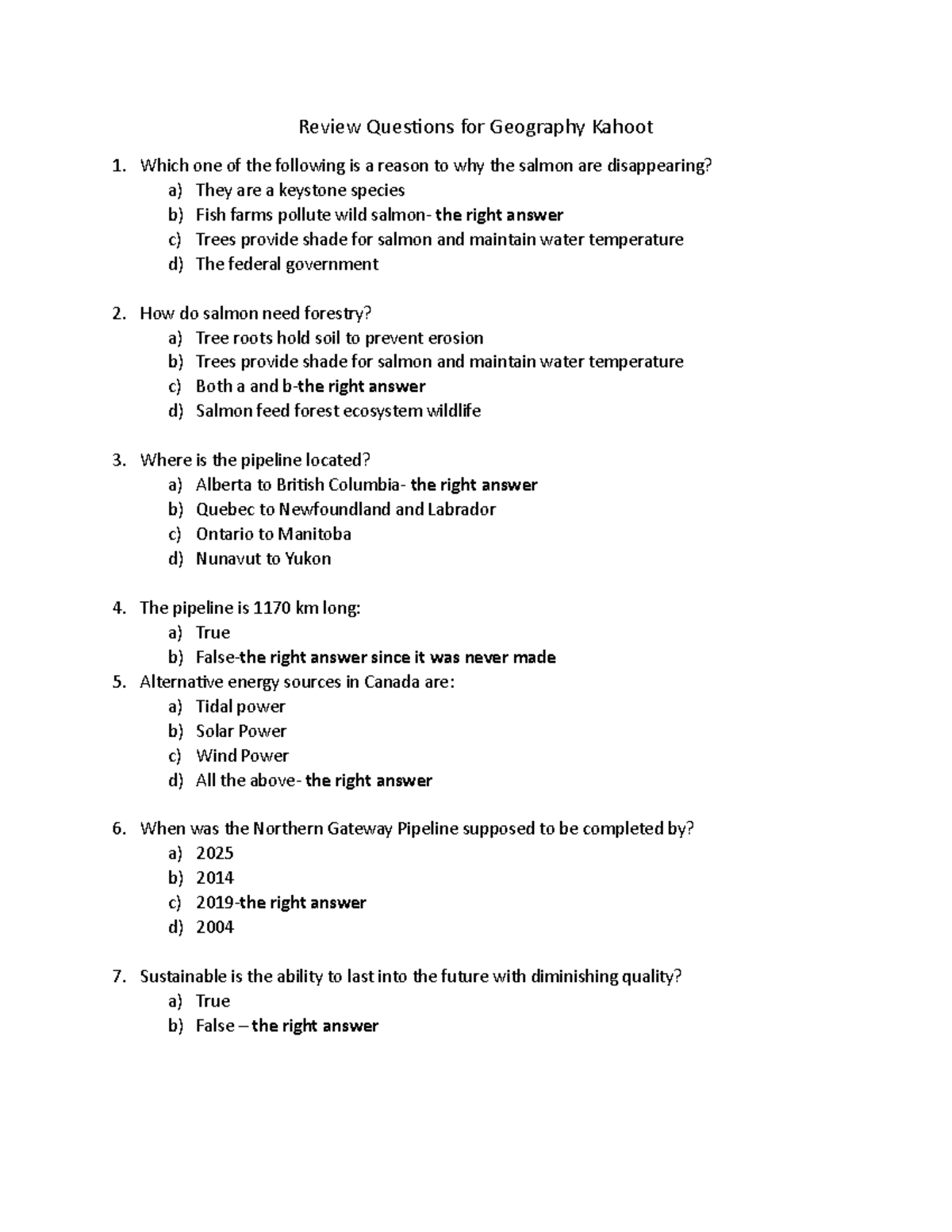 Review Questions for Geography Kahoot Studocu