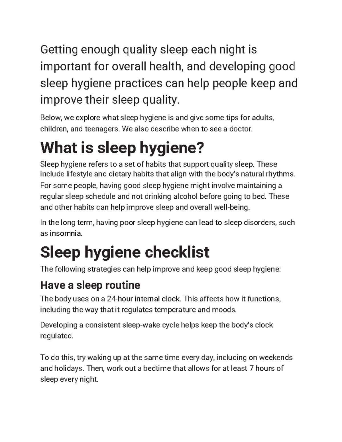 Sleep Hygiene Notes - Getting Enough Quality Sleep Each Night Is ...