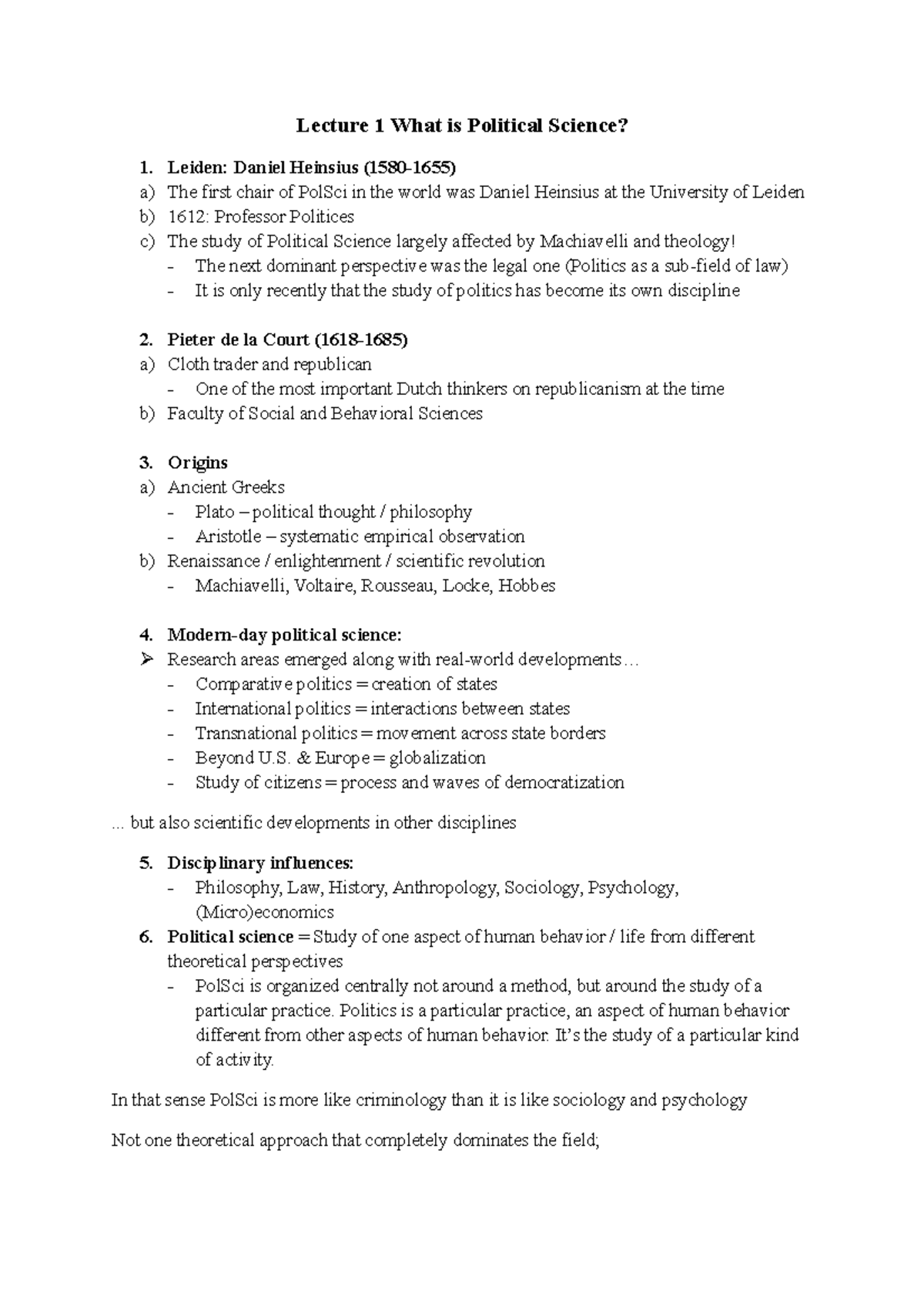 Lecture 1 What is Political Science Lecture 1 What is Political