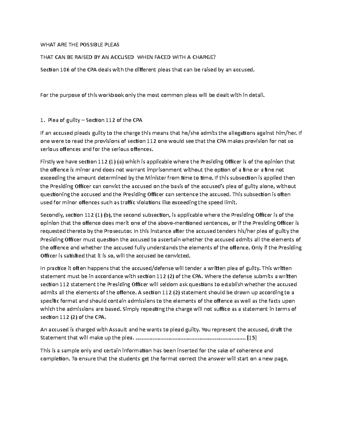 Criminal Procedure pleas 2 - WHAT ARE THE POSSIBLE PLEASTHAT CAN BE ...