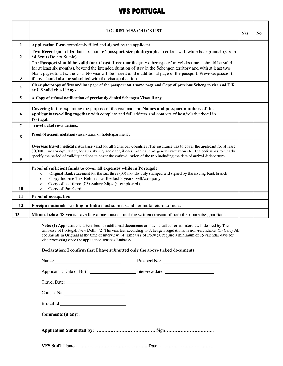 Tourist Visa Checklist 13 12 2022 TOURIST VISA CHECKLIST Yes No 1   Thumb 1200 1553 