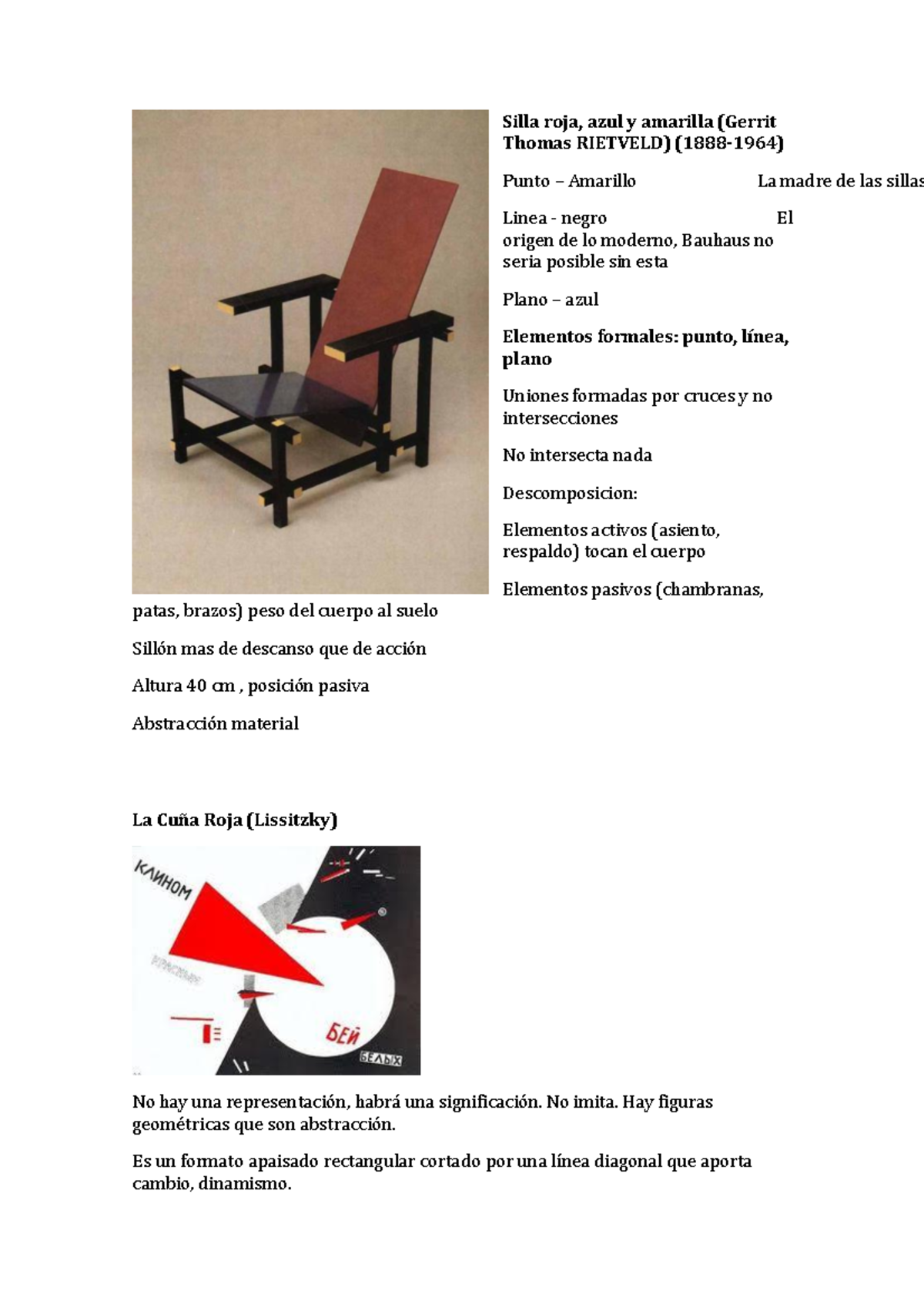 Apuntes, apuntes para el tercer examen Silla roja, azul y amarilla (Gerrit Thomas RIETVELD