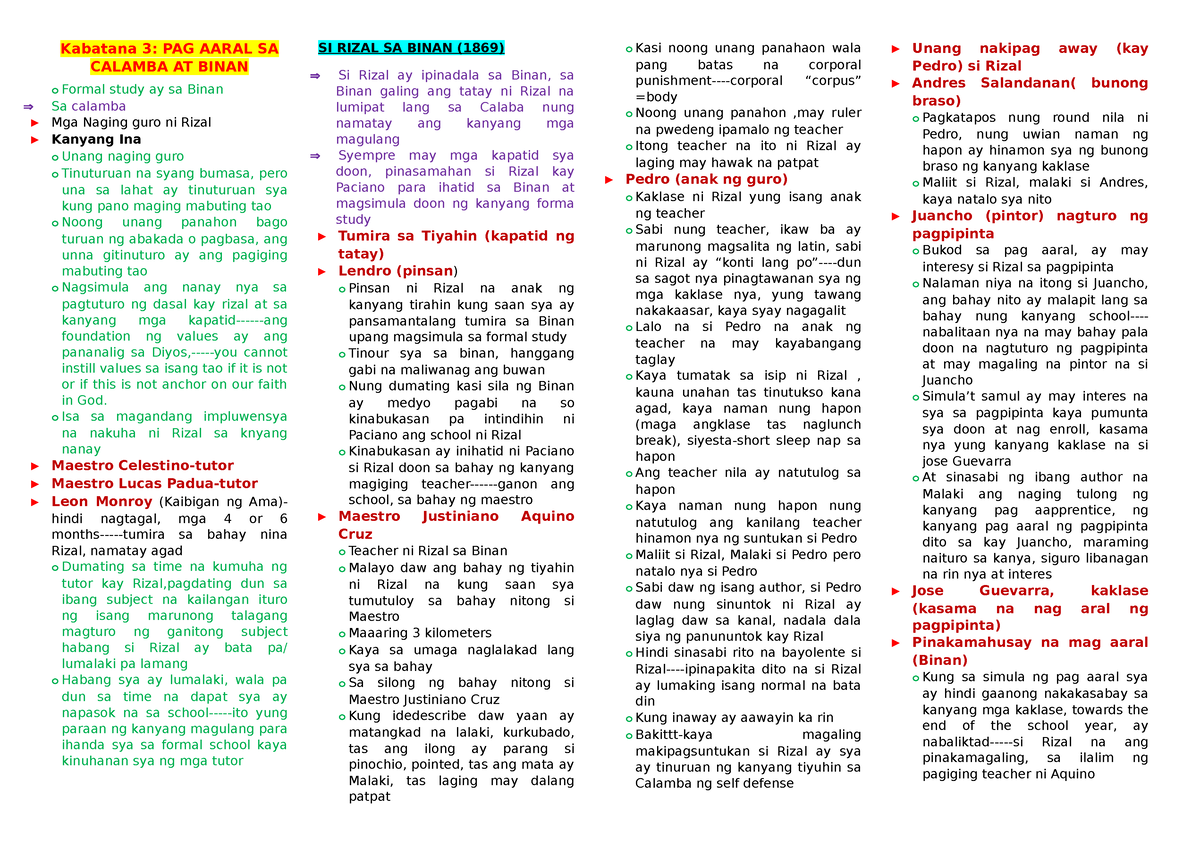 Kabanata - Some Side Notes - Kabatana 3: PAG AARAL SA CALAMBA AT BINAN ...