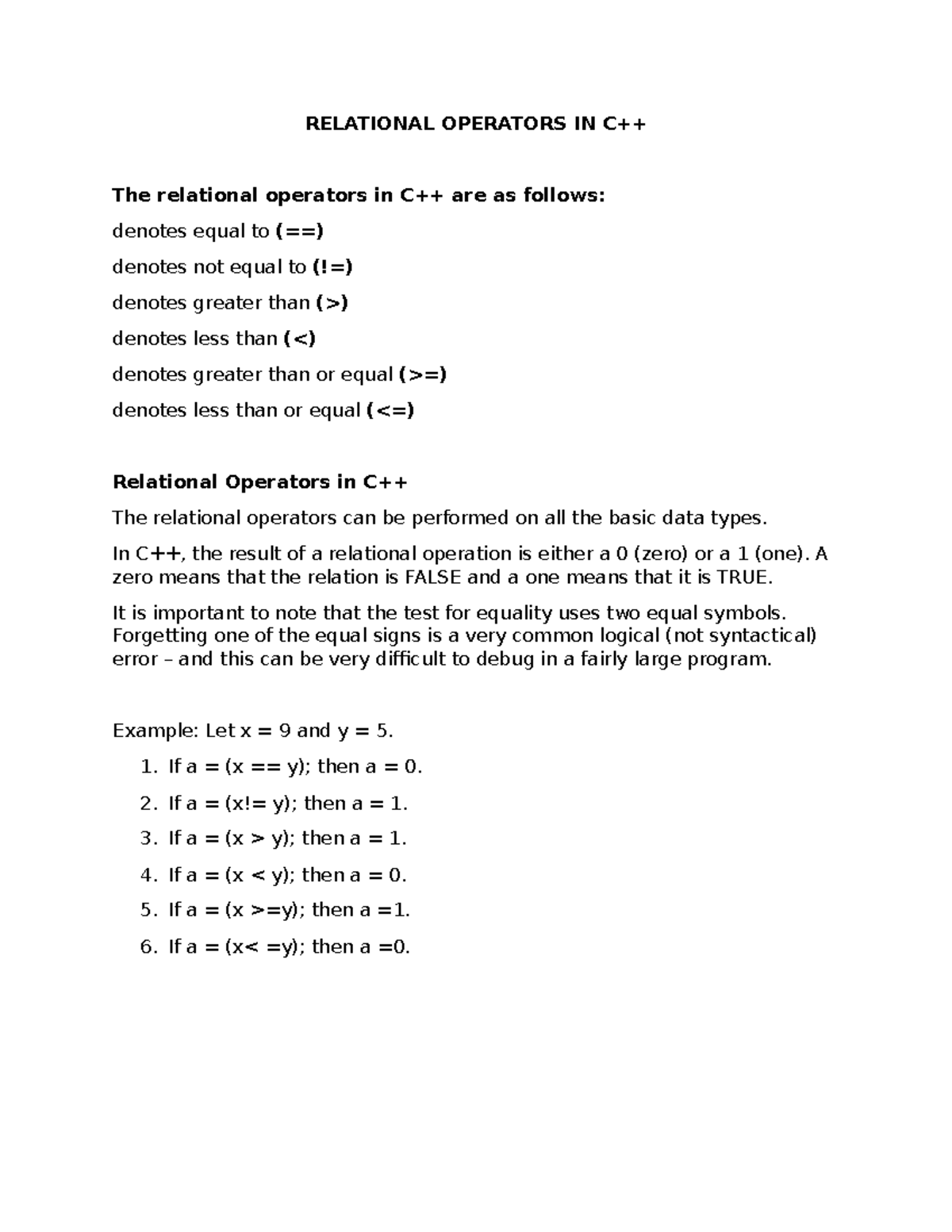 Relational Operators IN C++ - RELATIONAL OPERATORS IN C++ The ...
