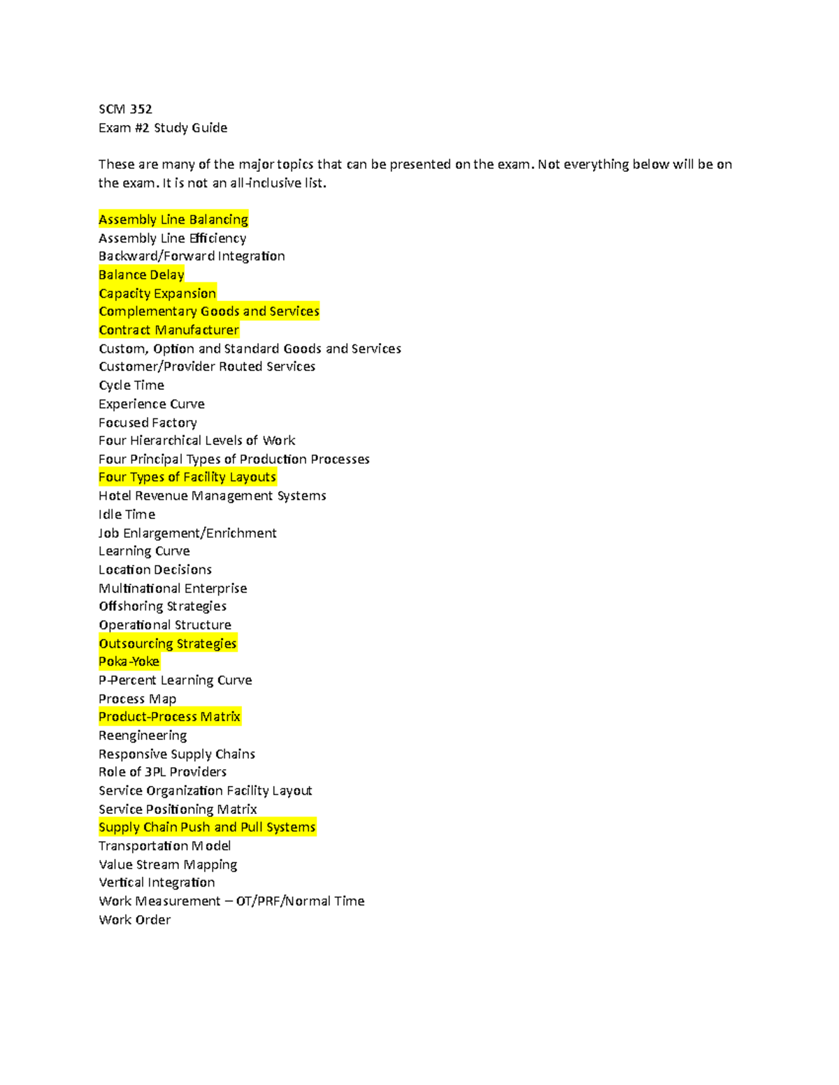 SCM 352 Exam 2 Study Guide - SCM 352 Exam #2 Study Guide These are many ...