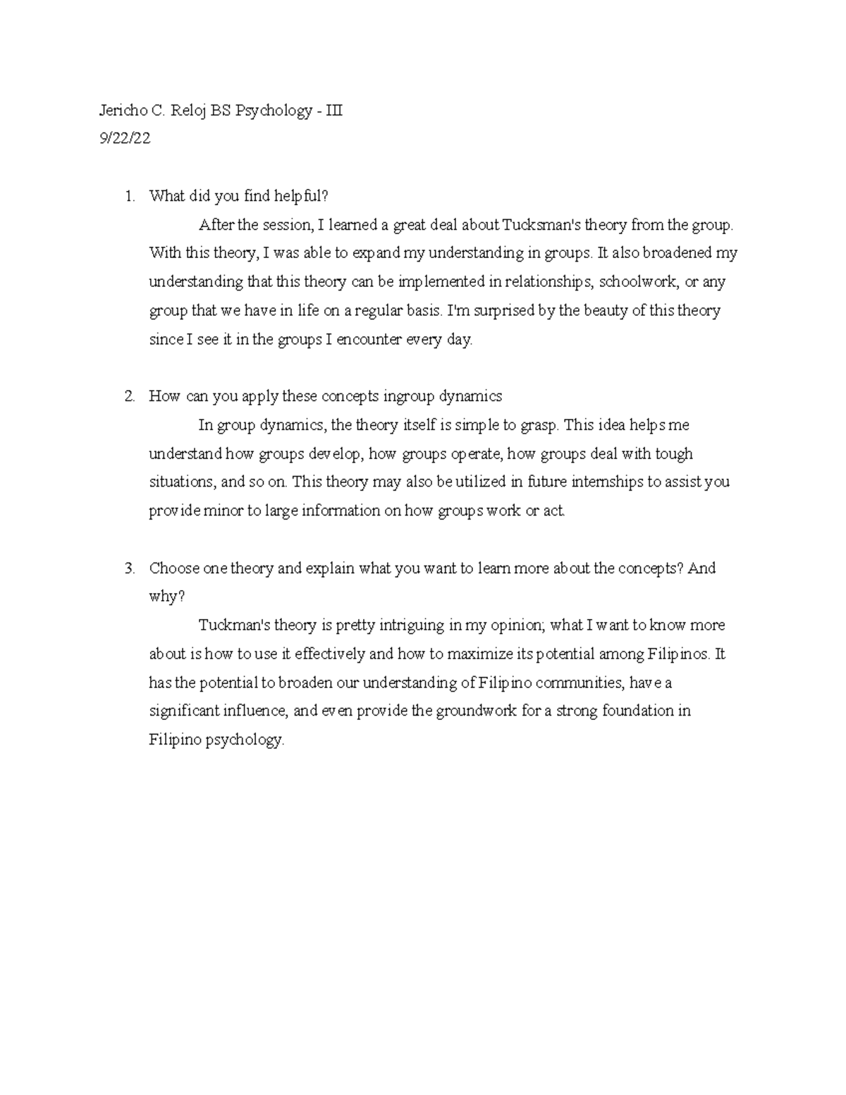 Psych 33 - notes - Jericho C. Reloj BS Psychology - III 9/22/ What did ...
