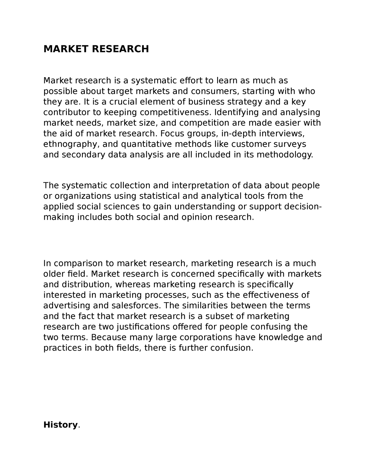 what is the market research essay